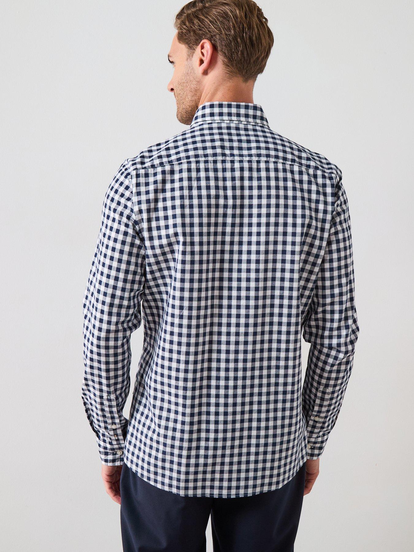  image of boss-roan-slim-fit-gingham-plaid-shirt-navy
