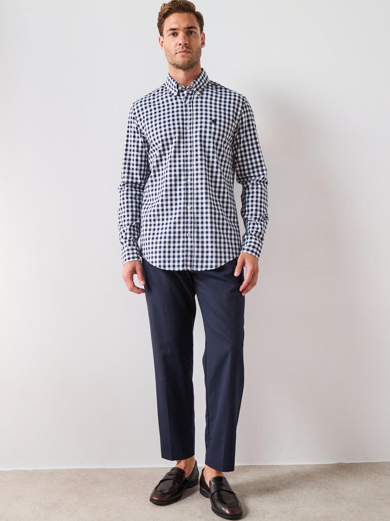  image of boss-roan-slim-fit-gingham-plaid-shirt-navy