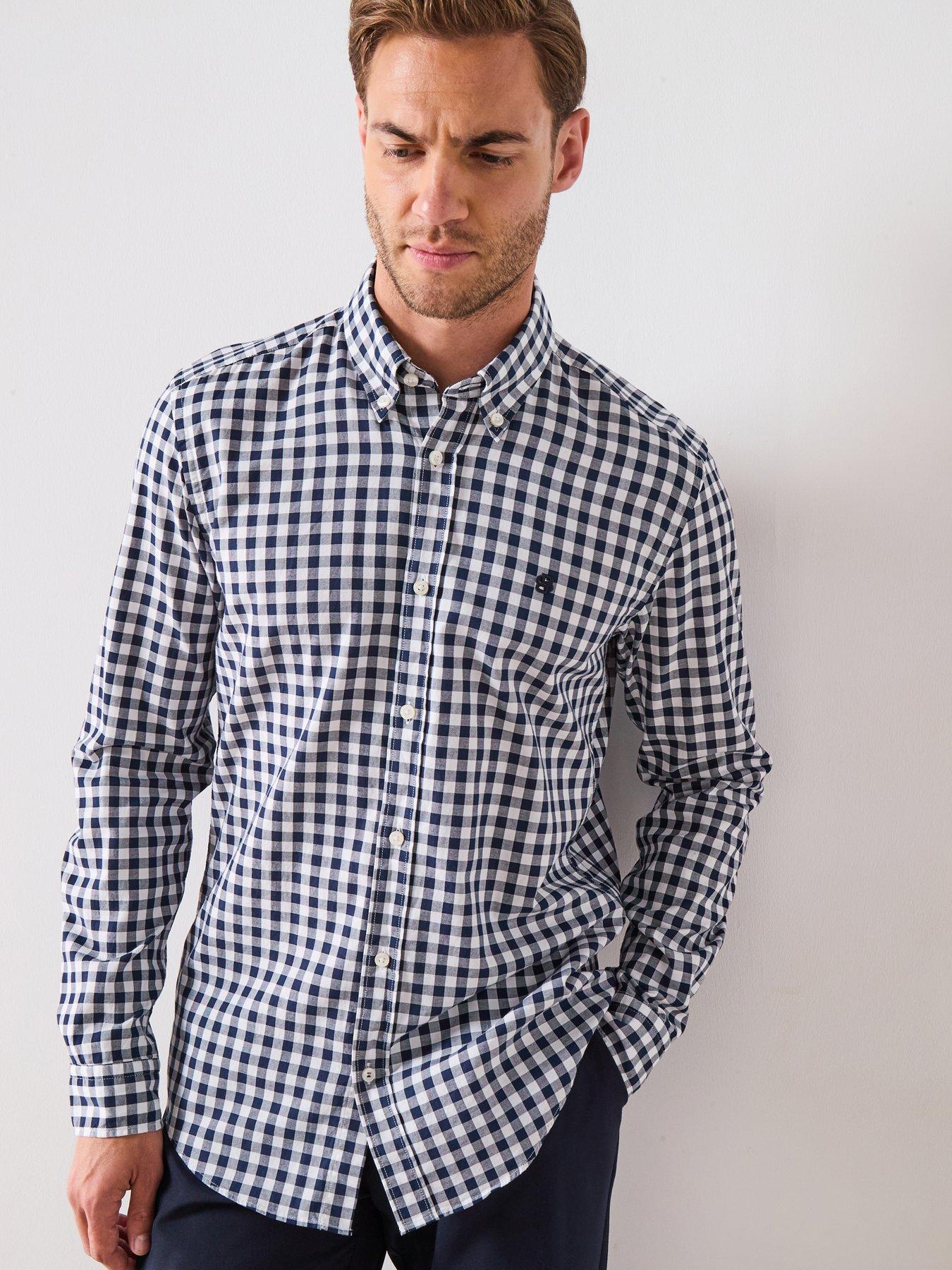  image of boss-roan-slim-fit-gingham-plaid-shirt-navy