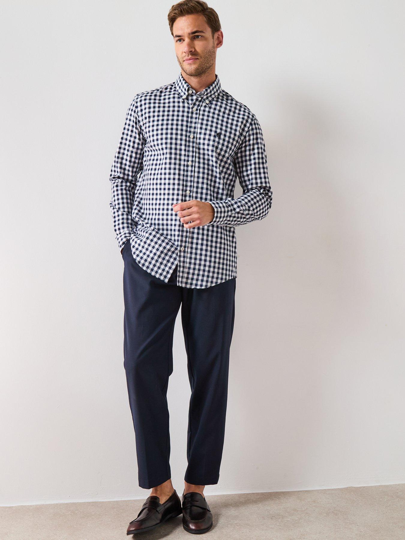  image of boss-roan-slim-fit-gingham-plaid-shirt-navy