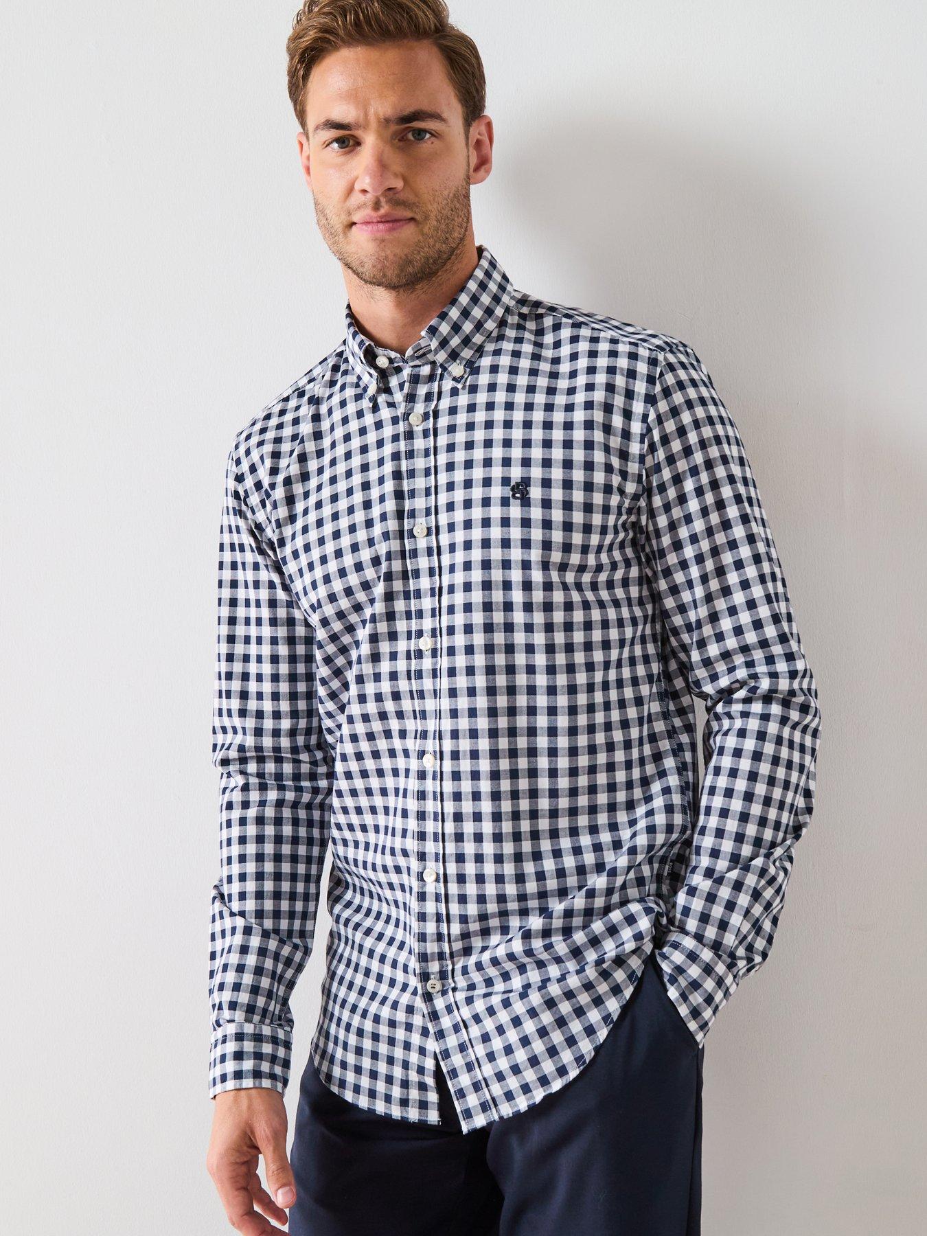  image of boss-roan-slim-fit-gingham-plaid-shirt-navy