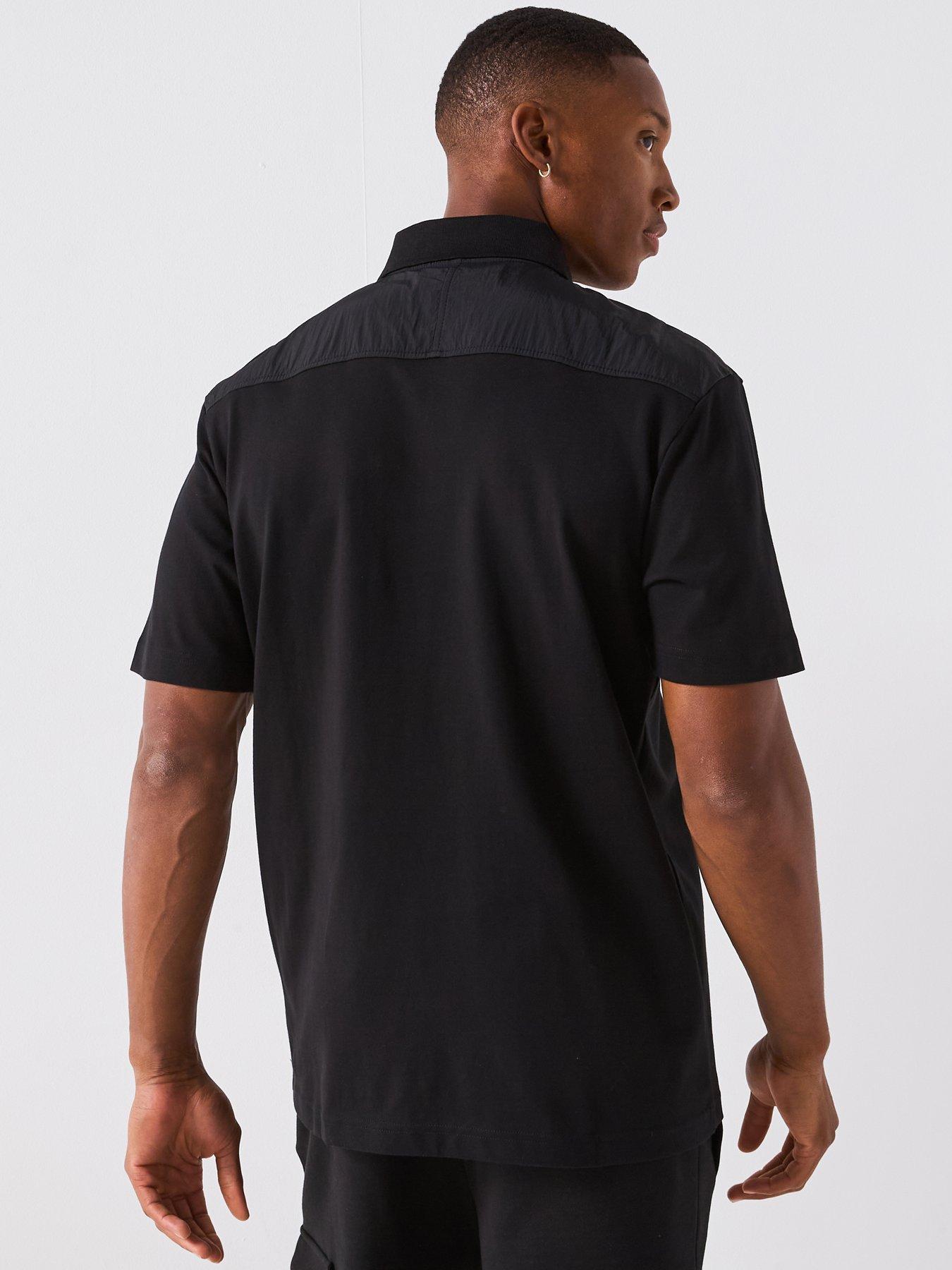 Image 2 of 6 of BOSS Panel Relaxed Fit Nylon Panel Polo Shirt - Black