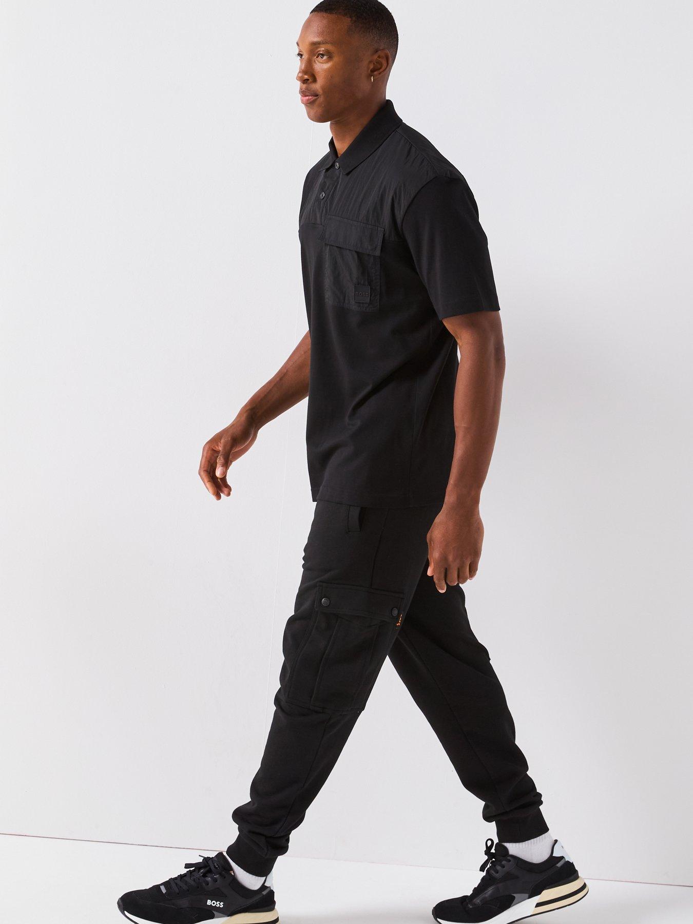 Image 5 of 6 of BOSS Panel Relaxed Fit Nylon Panel Polo Shirt - Black