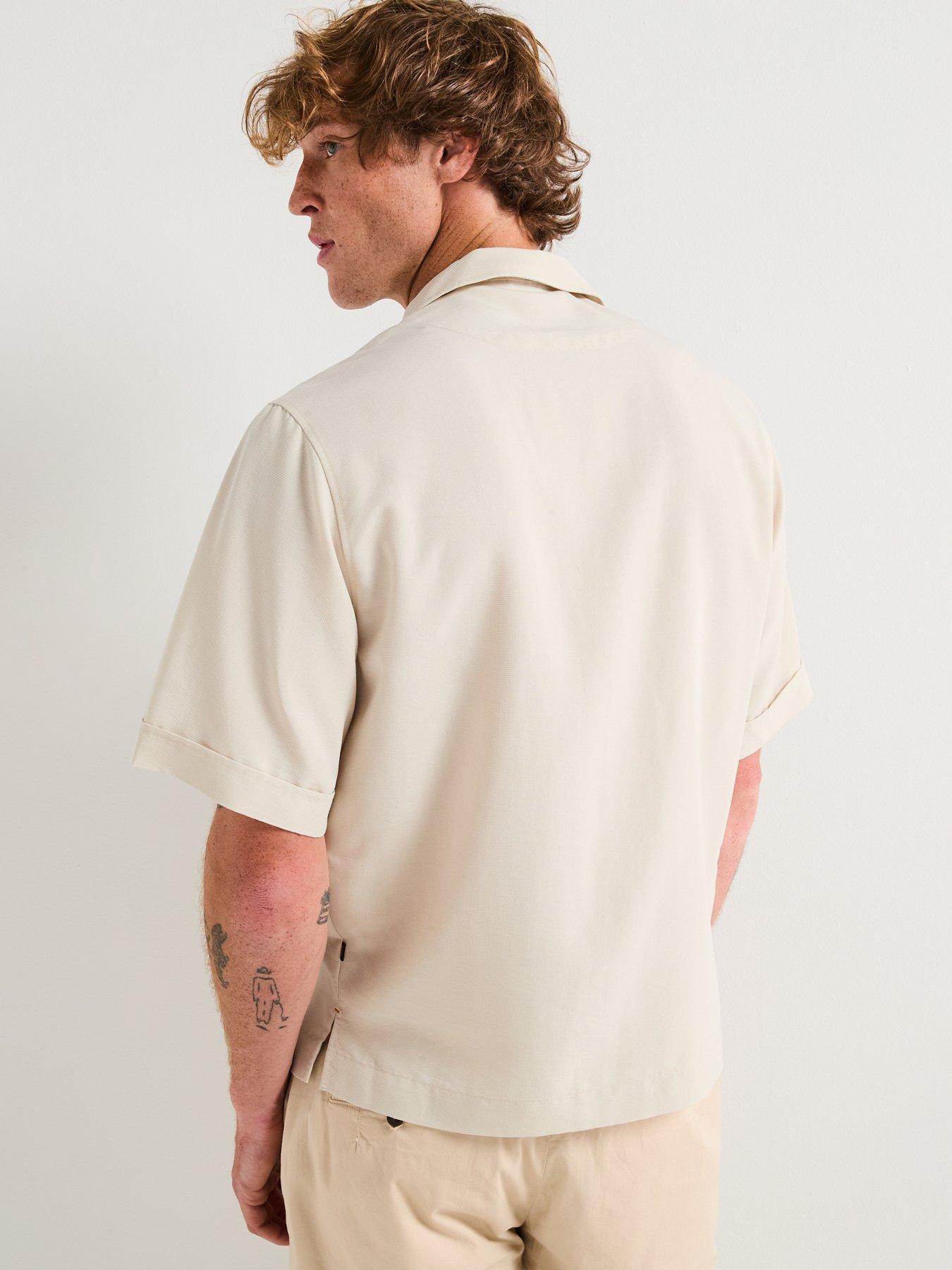 Image 2 of 4 of BOSS Lapisy Relaxed Fit Revere Collar Short Sleeve Shirt - Beige