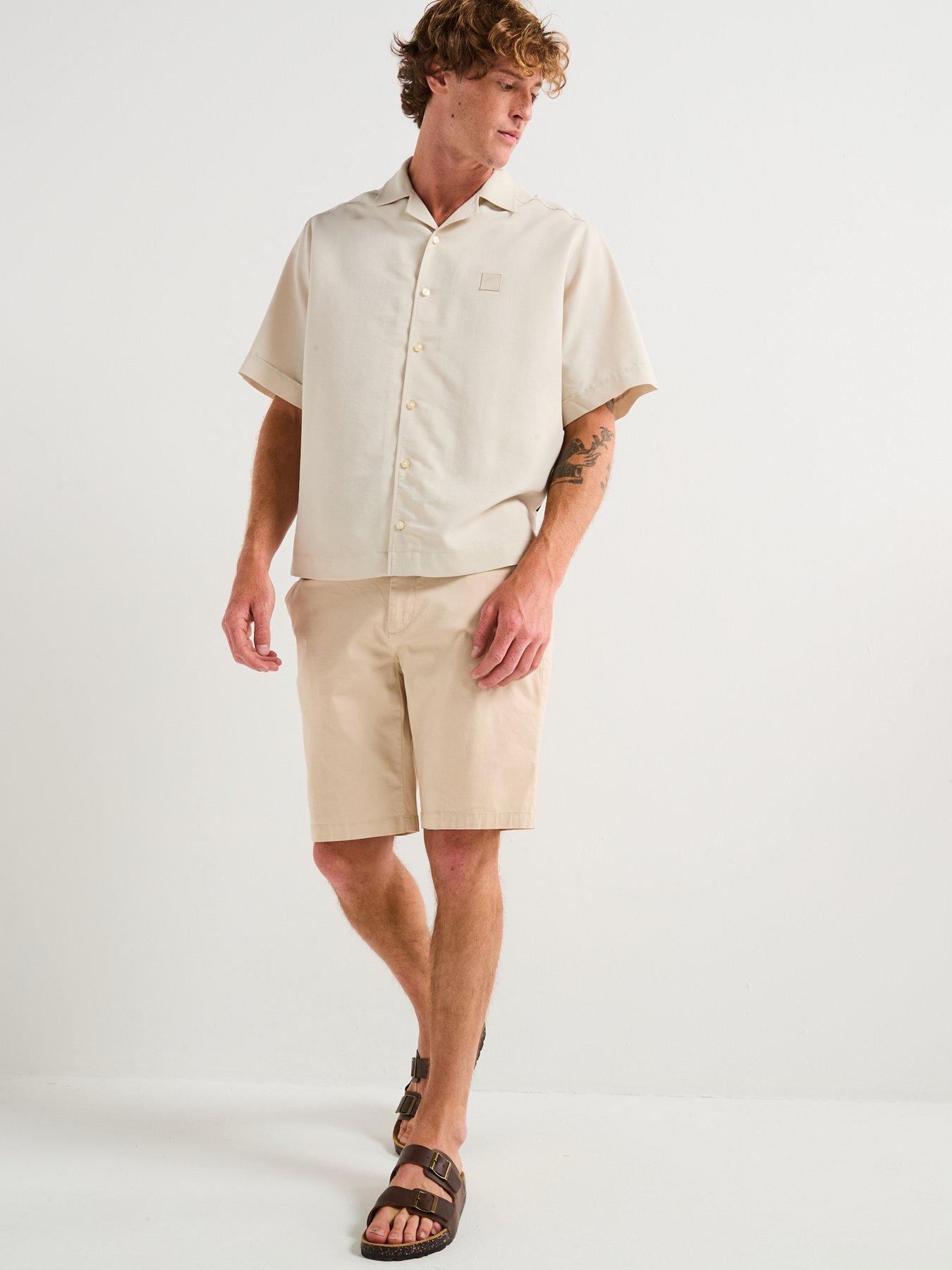 Image 3 of 4 of BOSS Lapisy Relaxed Fit Revere Collar Short Sleeve Shirt - Beige