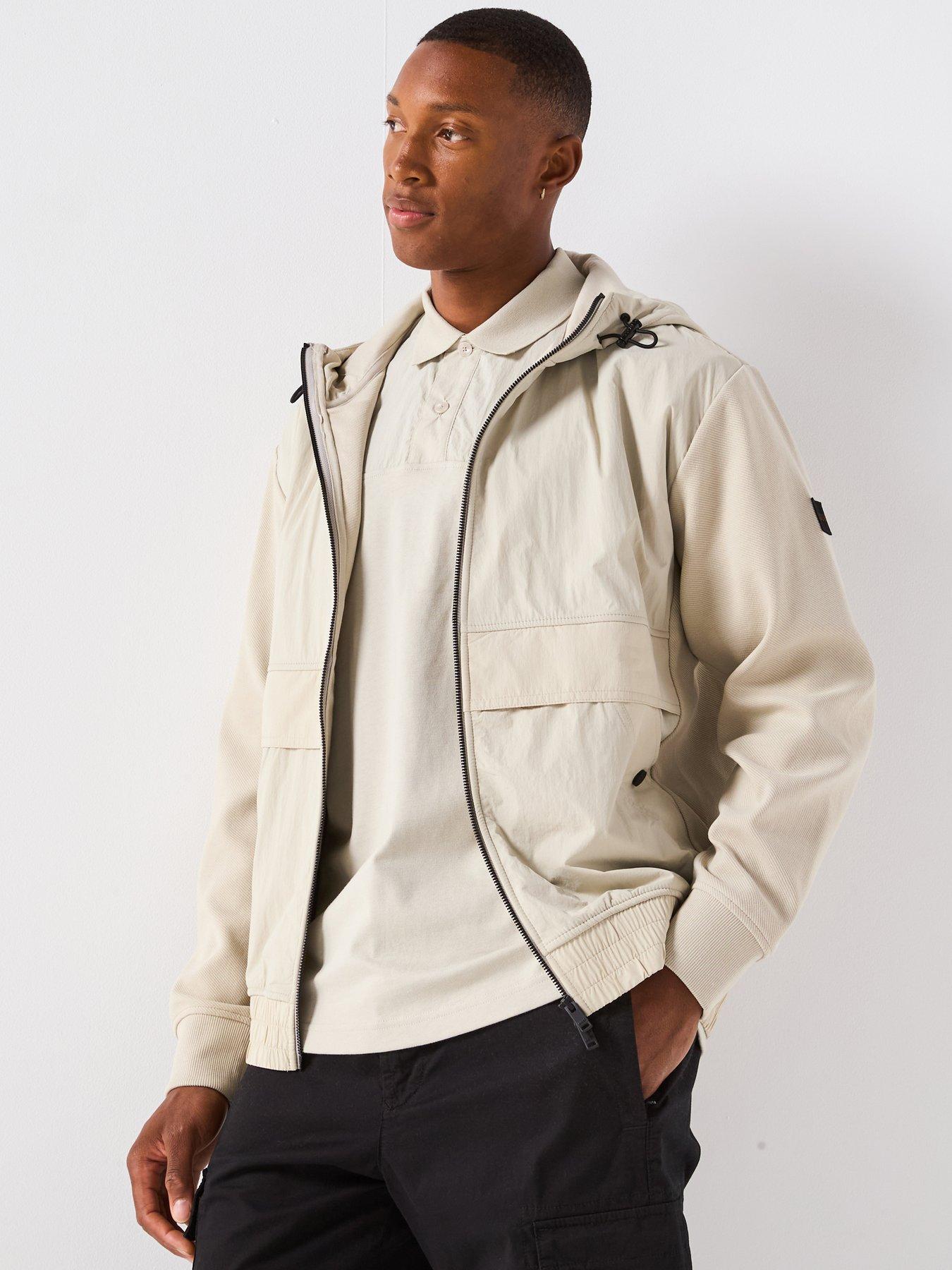 undefined Zehood Relaxed Fit Mixed Media Zip Through Hoodie - Beige