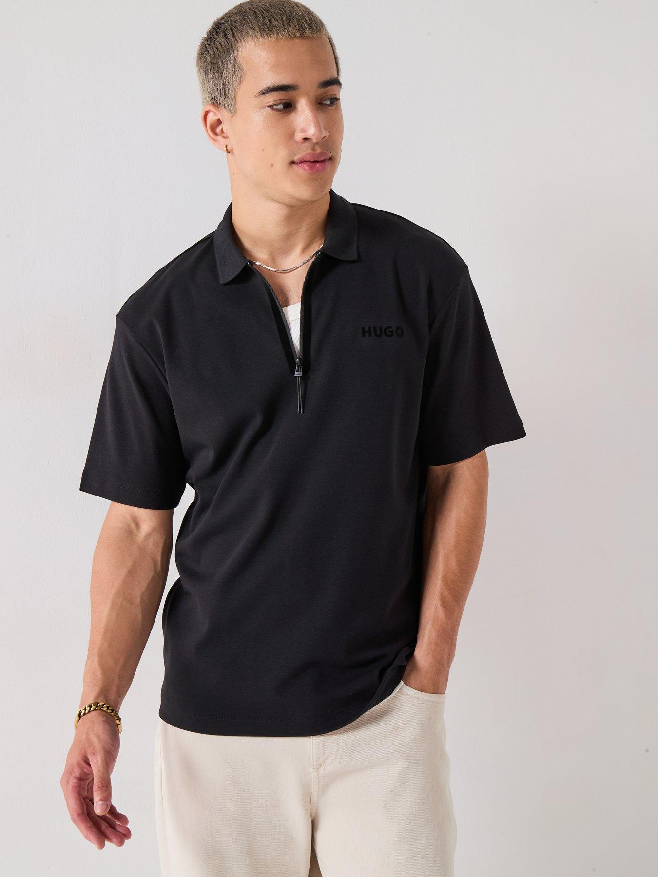 Image 5 of 6 of HUGO Relaxed Fit Dubilo Teck Zip Polo Shirt - Black