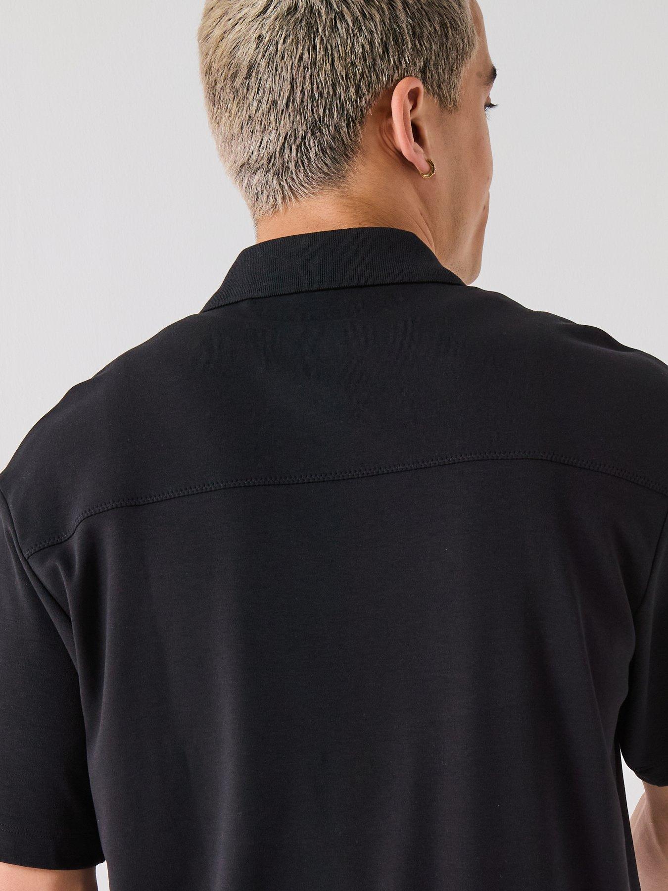Image 6 of 6 of HUGO Relaxed Fit Dubilo Teck Zip Polo Shirt - Black