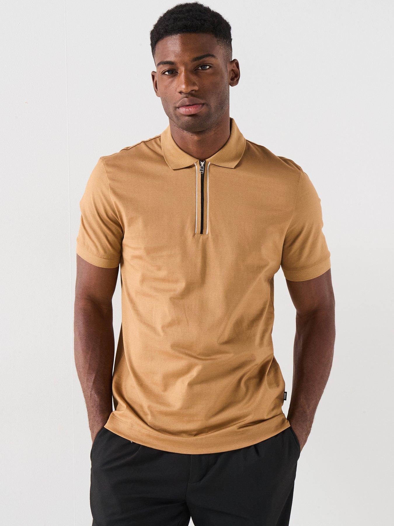 undefined Boss H-paras 65 Regular Fit Global Stripezip Neck Polo Shirt - Dark Beige
