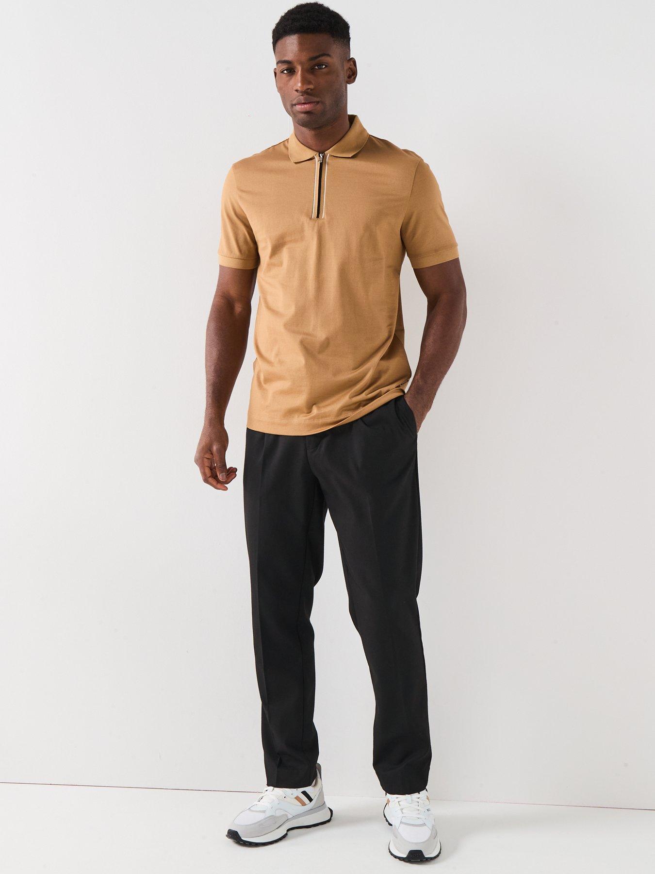 Image 3 of 6 of BOSS H-Paras 65 Regular Fit Global Stripezip Neck Polo Shirt - Dark Beige