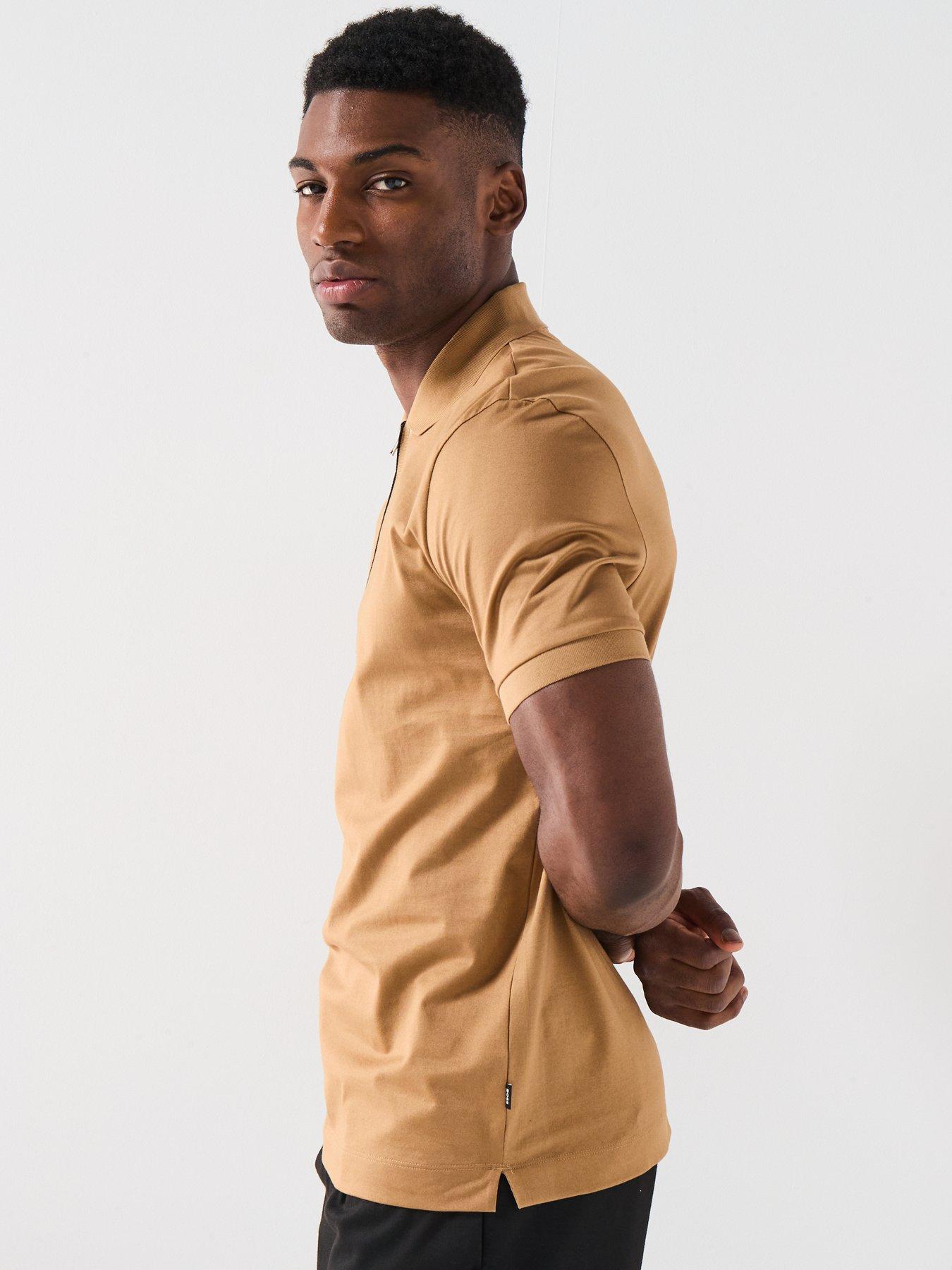 Image 6 of 6 of BOSS H-Paras 65 Regular Fit Global Stripezip Neck Polo Shirt - Dark Beige