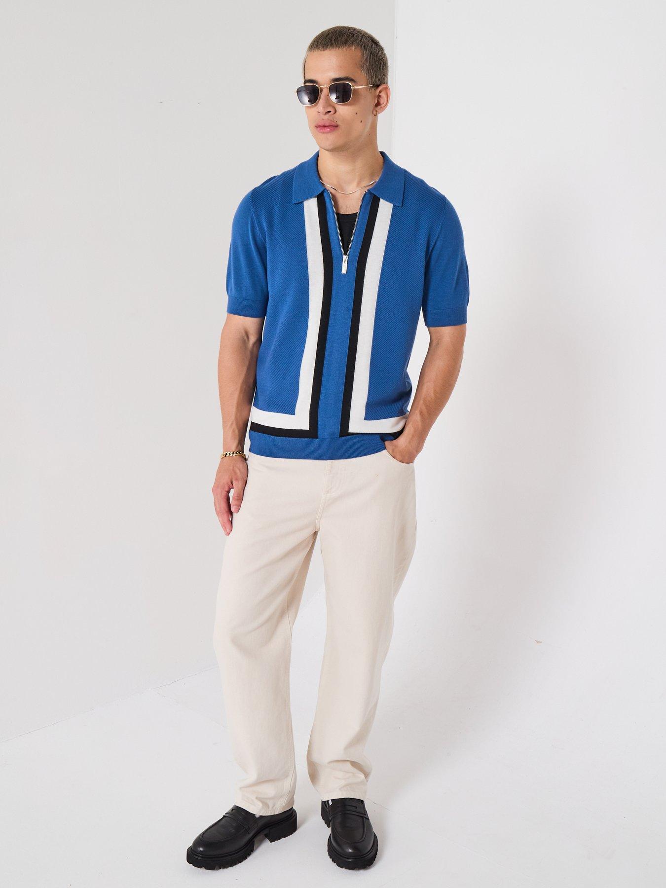 Image 3 of 6 of HUGO Sholpone 1/4 Zip Knitted Polo Shirt - Blue