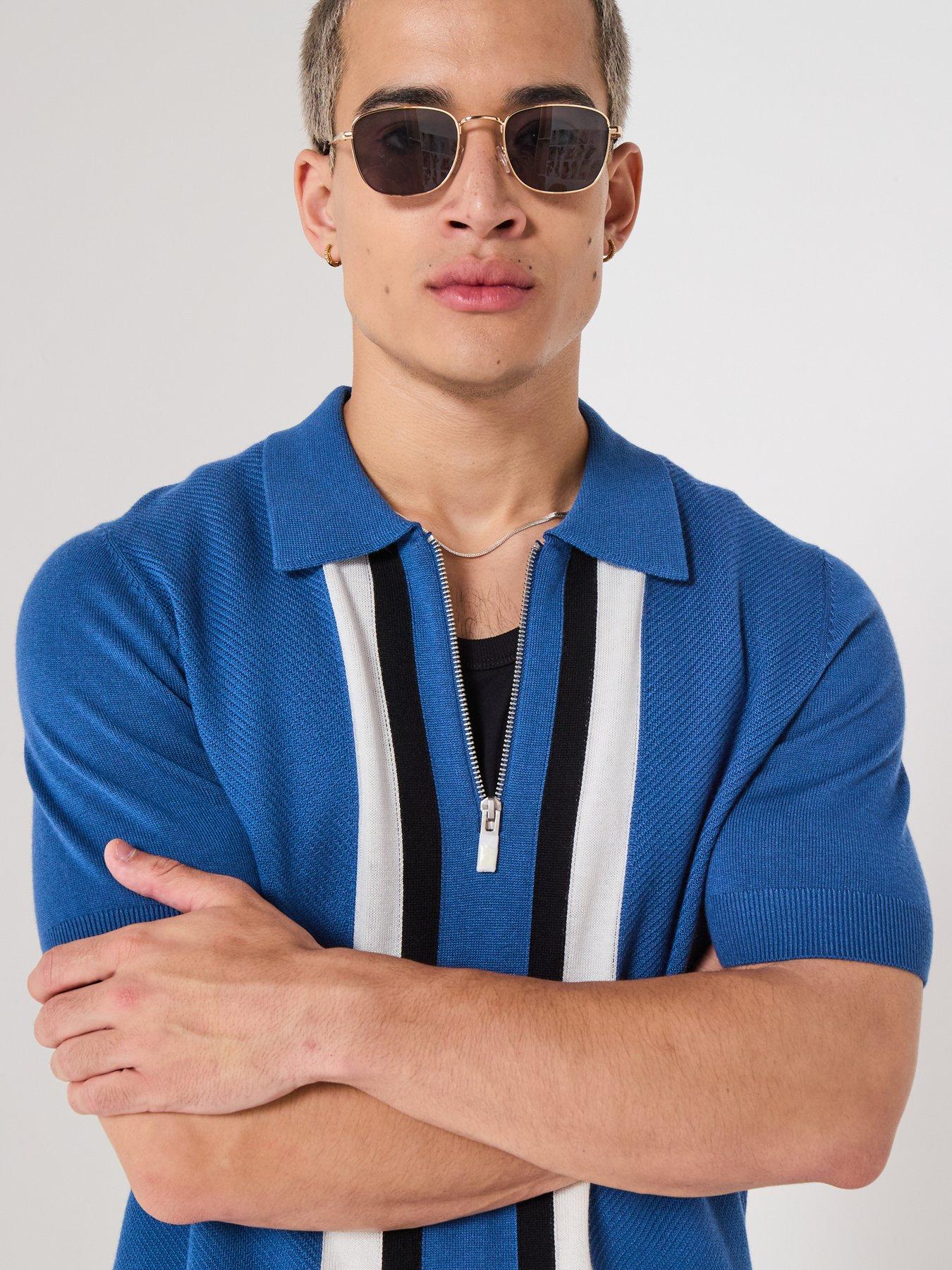 Image 4 of 6 of HUGO Sholpone 1/4 Zip Knitted Polo Shirt - Blue