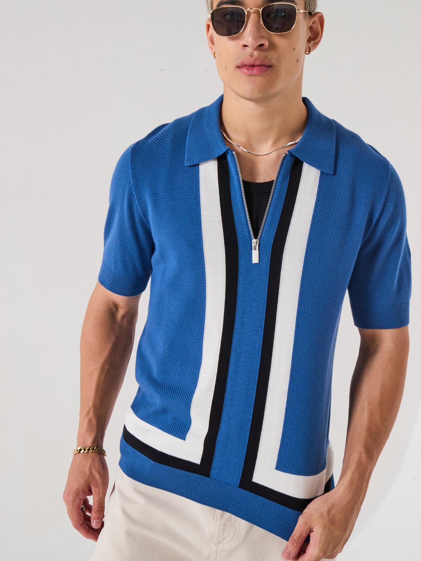 Image 6 of 6 of HUGO Sholpone 1/4 Zip Knitted Polo Shirt - Blue