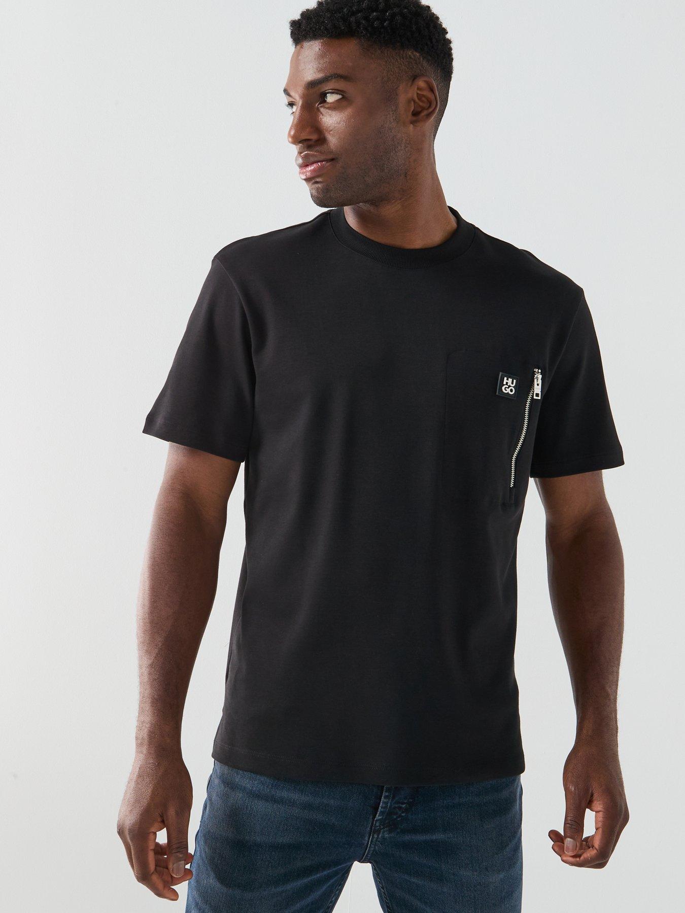 Image 5 of 5 of HUGO Relaxed Fit Dargentee Zip Pocket Stacked Logo T-Shirt - Black
