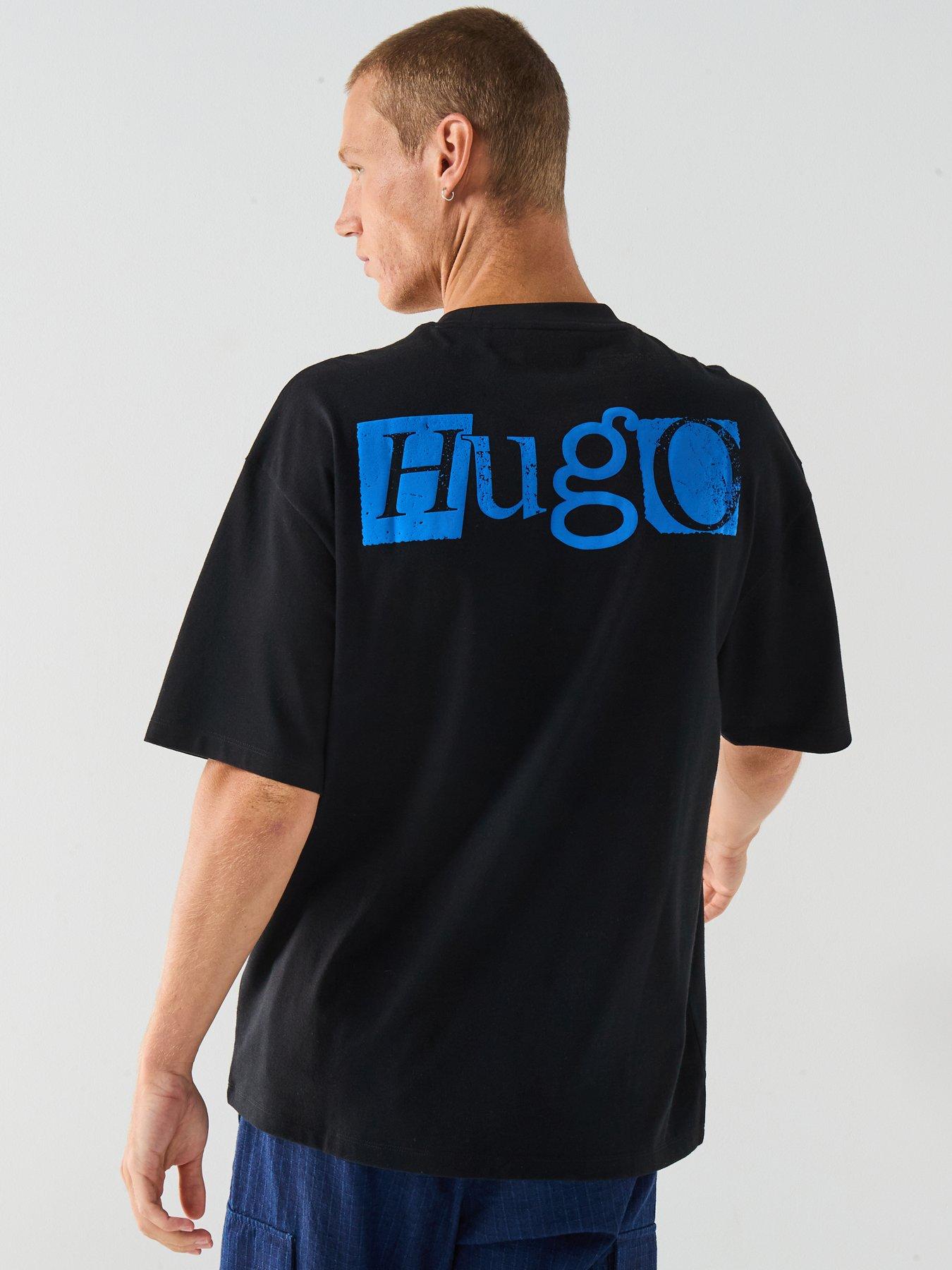 Image 1 of 6 of HUGO Blue Nilte Loose Fit Left Chest Stencil Logo T-Shirt - Black