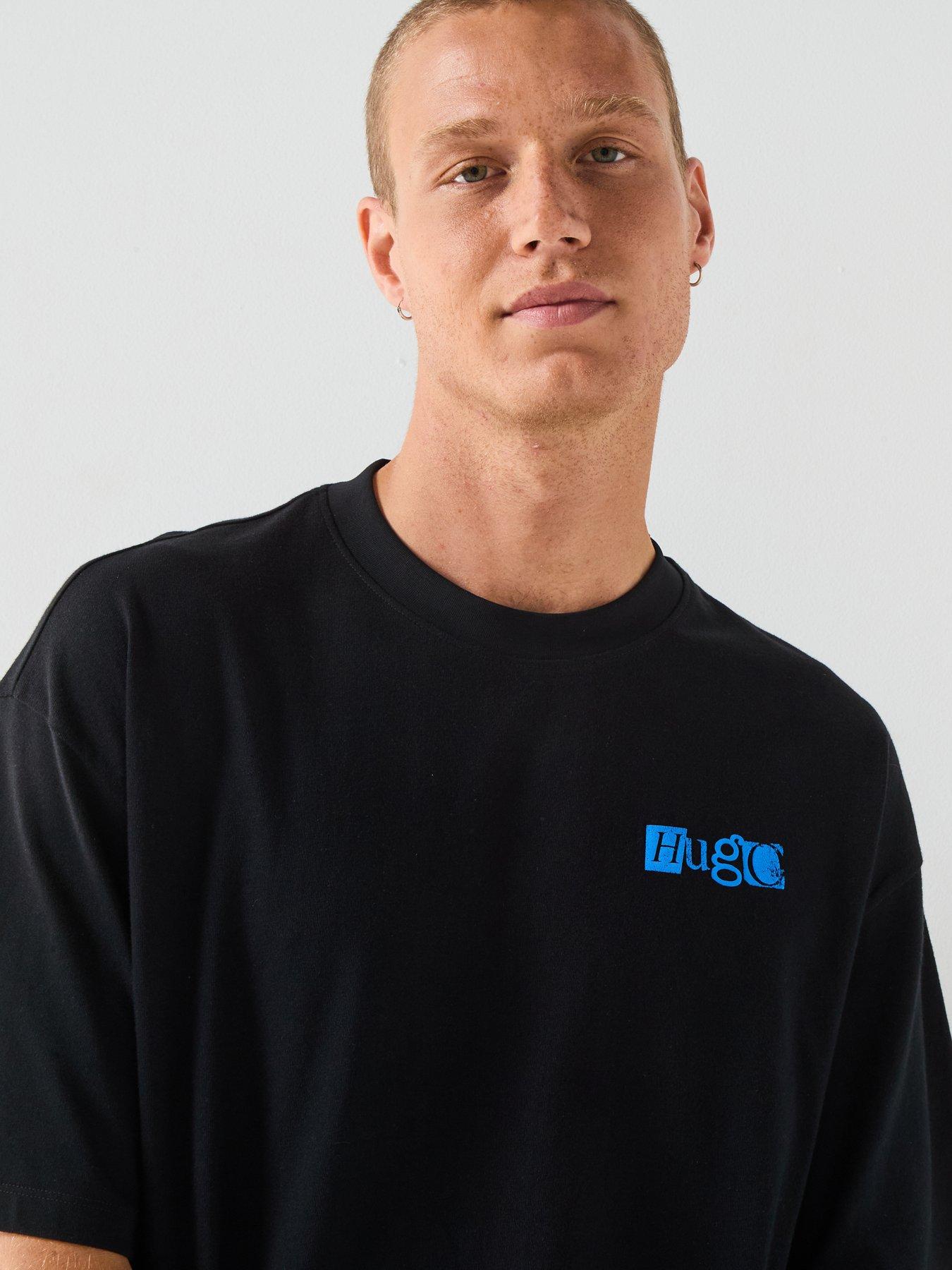 Image 4 of 6 of HUGO Blue Nilte Loose Fit Left Chest Stencil Logo T-Shirt - Black