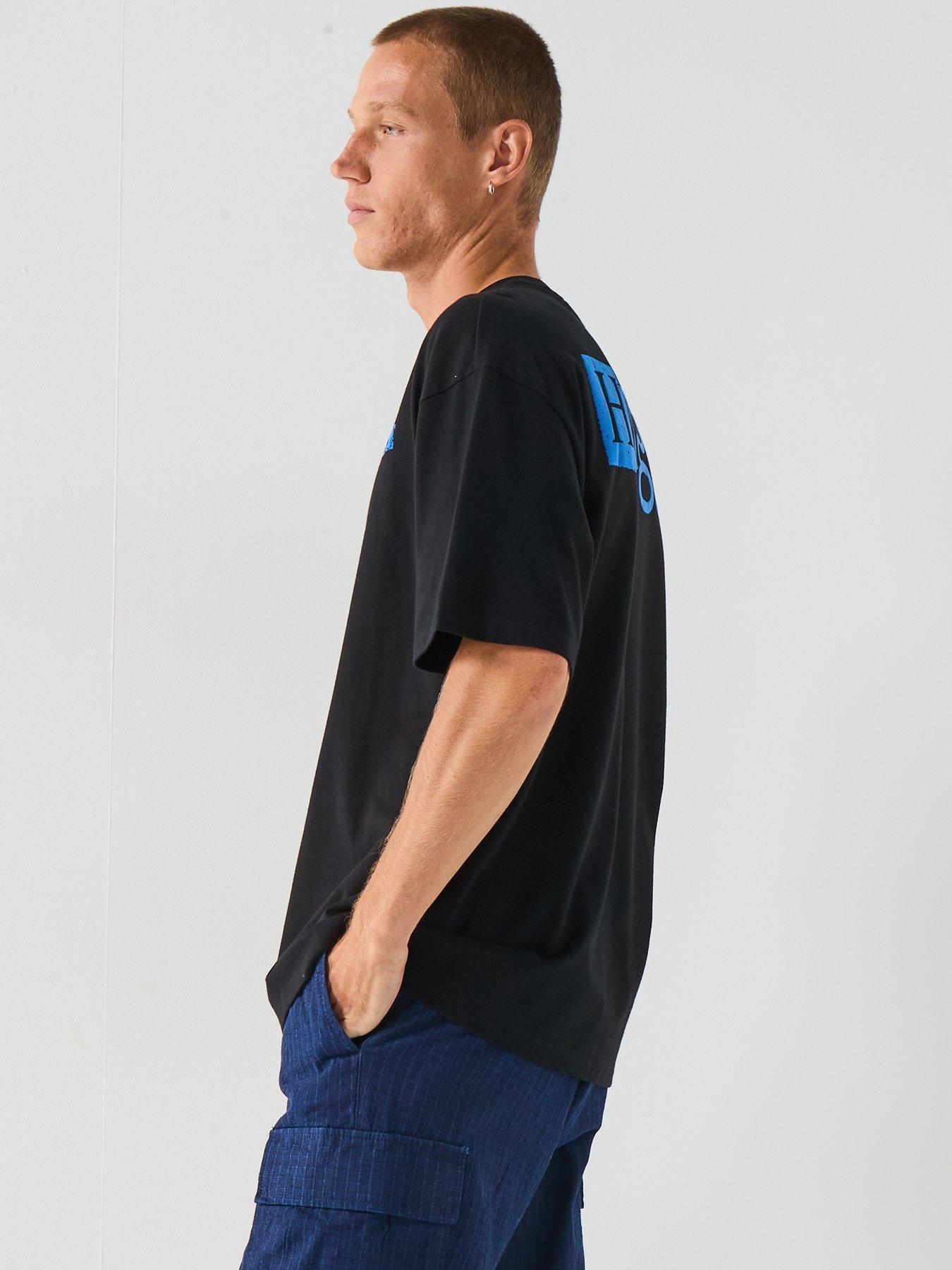 Image 6 of 6 of HUGO Blue Nilte Loose Fit Left Chest Stencil Logo T-Shirt - Black