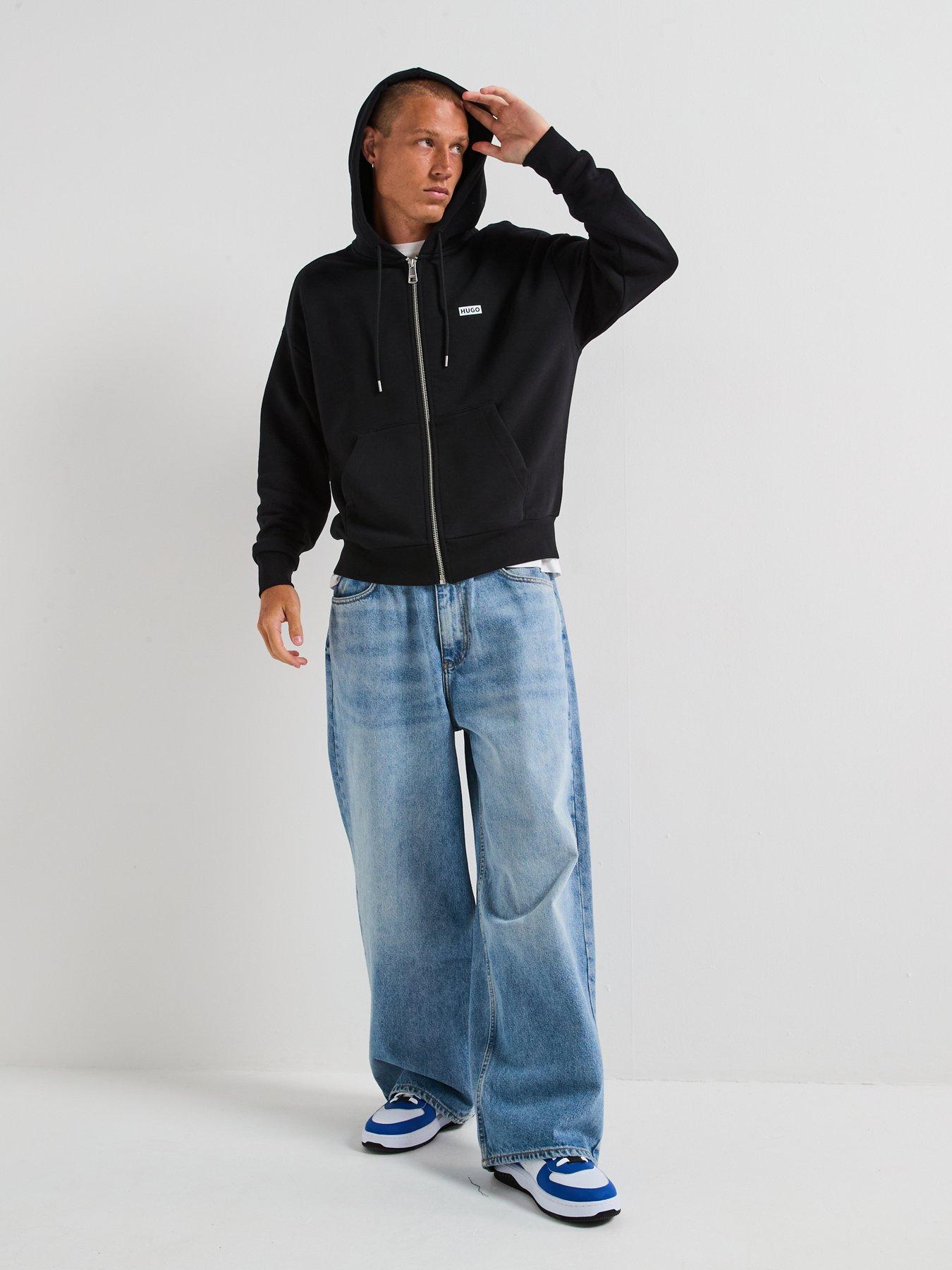 Image 3 of 6 of HUGO Blue Nardimez International Loose Zip Through Hoodie - Black