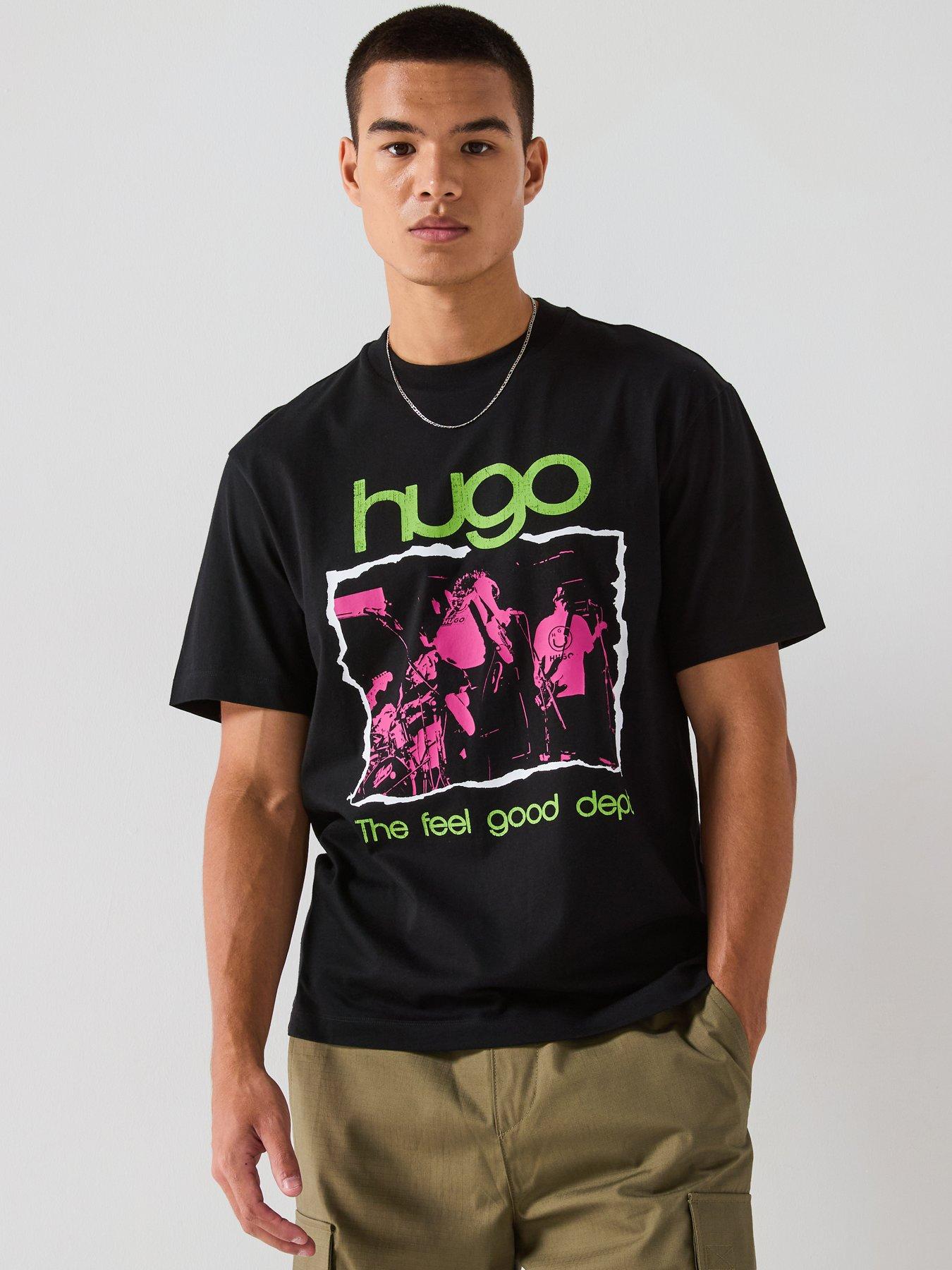 Image 1 of 6 of HUGO Blue Nopix Relaxed Fit Feel Good Grunge T-Shirt - Black