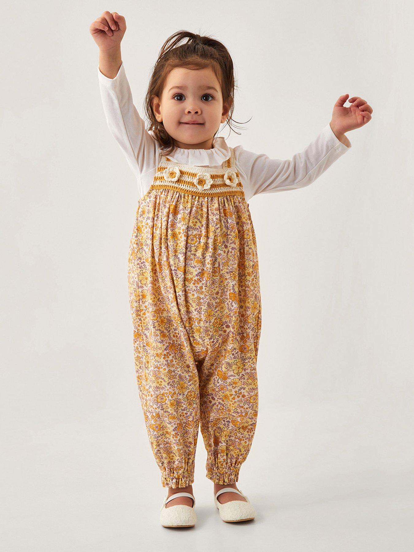undefined Baby Girls Frill Blouse And Floral Romper Set - Yellow
