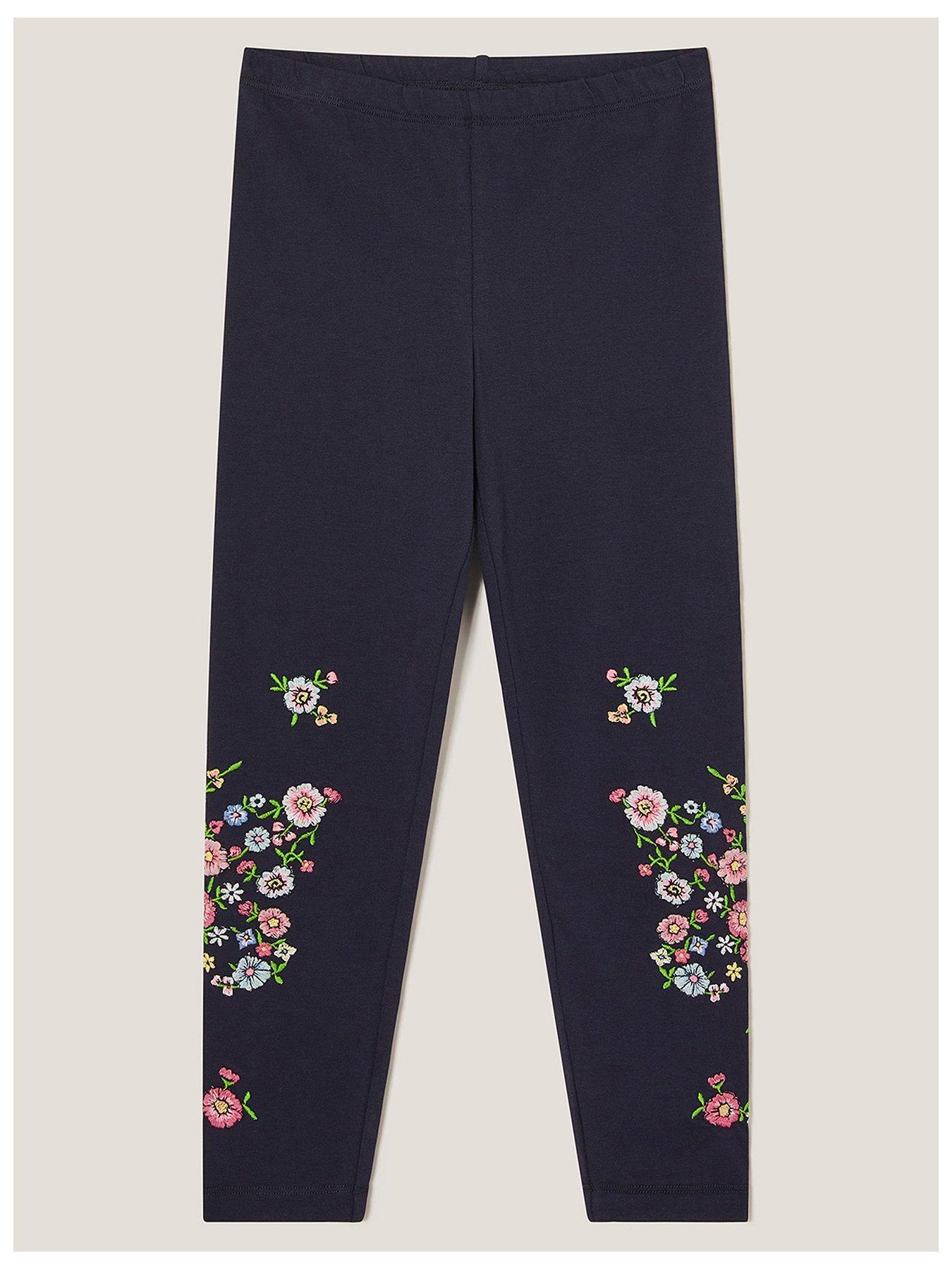  image of monsoon-girls-floral-embroidered-leggings-blue