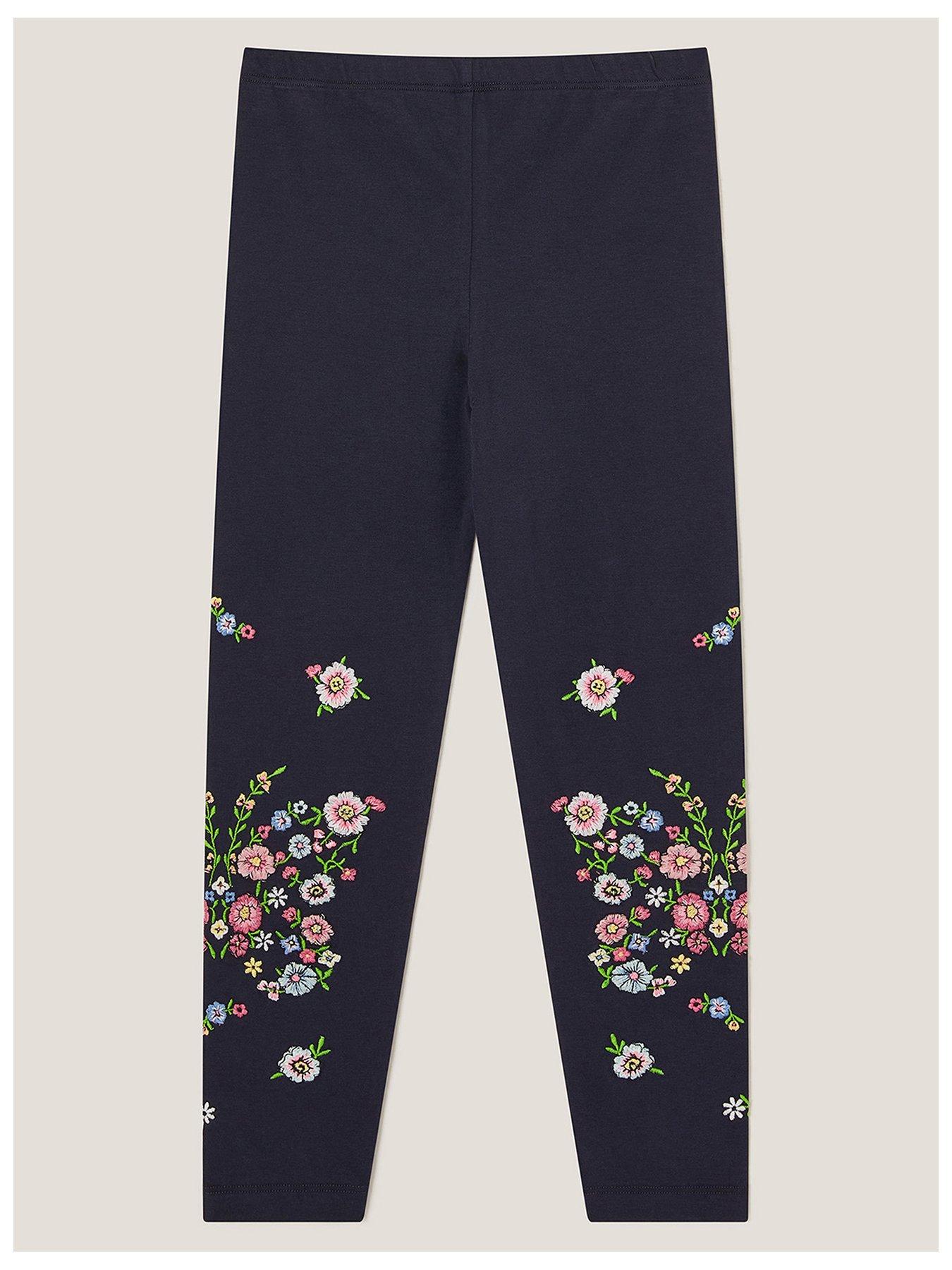  image of monsoon-girls-floral-embroidered-leggings-blue