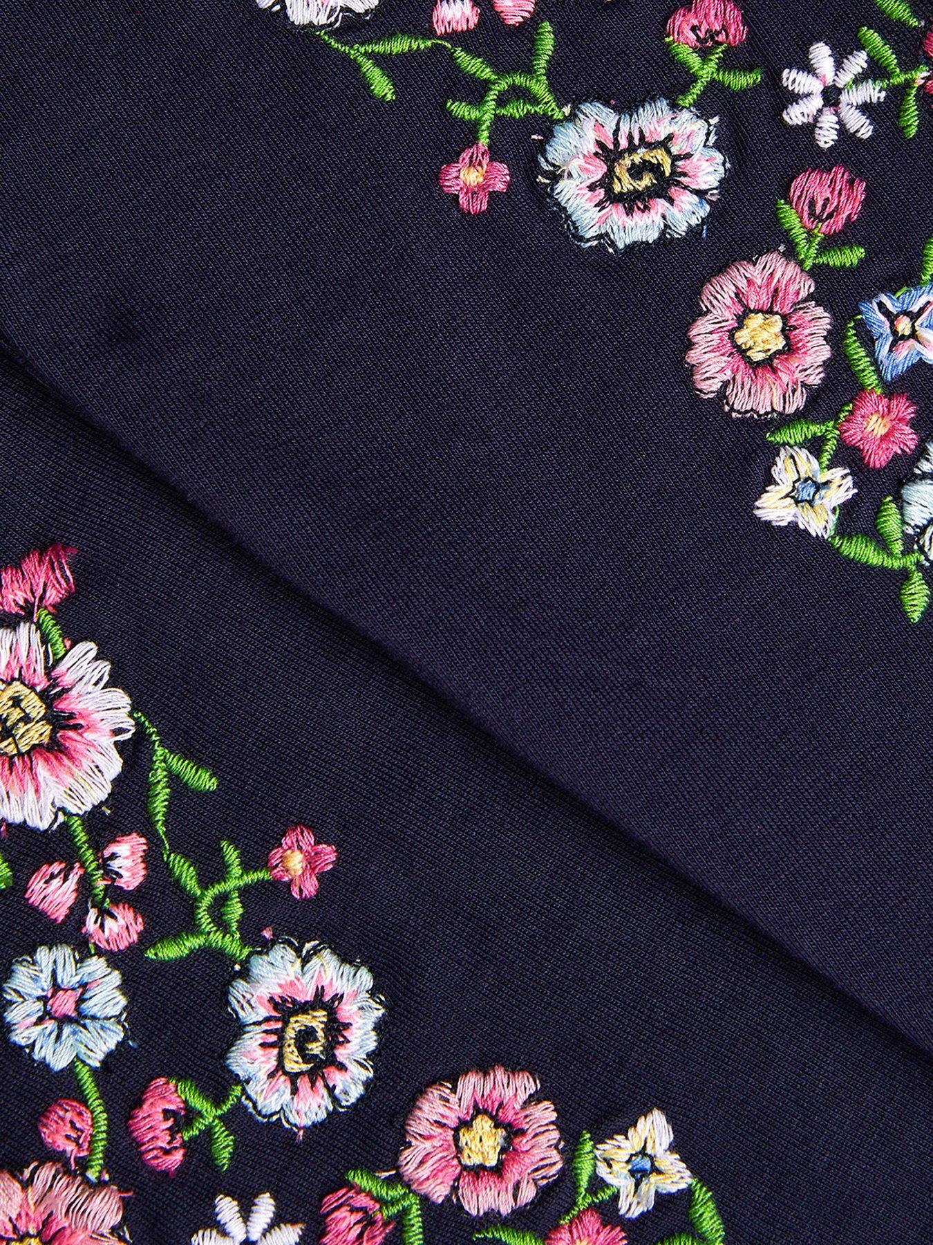  image of monsoon-girls-floral-embroidered-leggings-blue