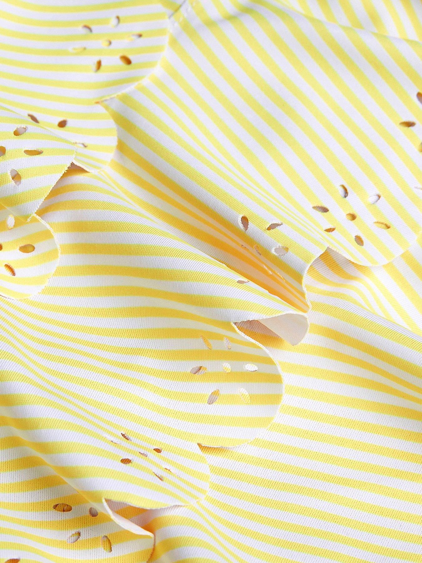  image of monsoon-baby-girls-tiered-frill-stripe-swimsuit-yellow