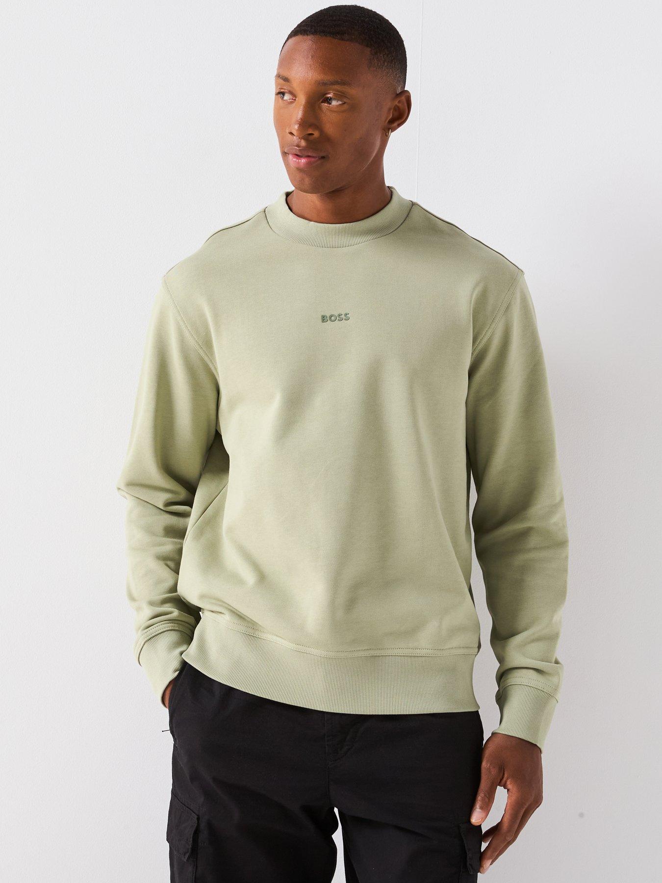  image of boss-wesmallcrew-relaxed-fit-centre-logo-crew-sweater-green