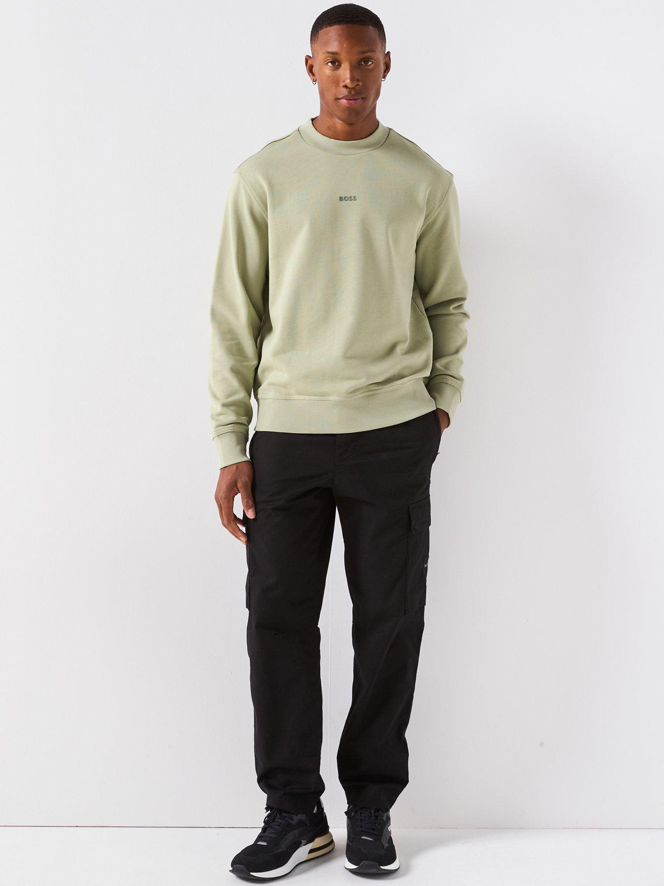  image of boss-wesmallcrew-relaxed-fit-centre-logo-crew-sweater-green