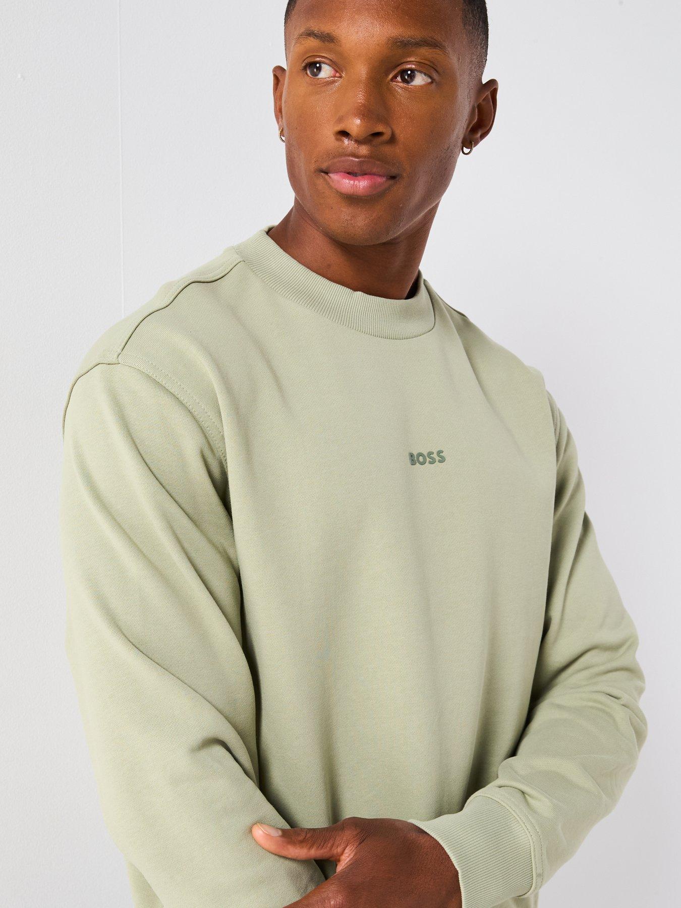  image of boss-wesmallcrew-relaxed-fit-centre-logo-crew-sweater-green