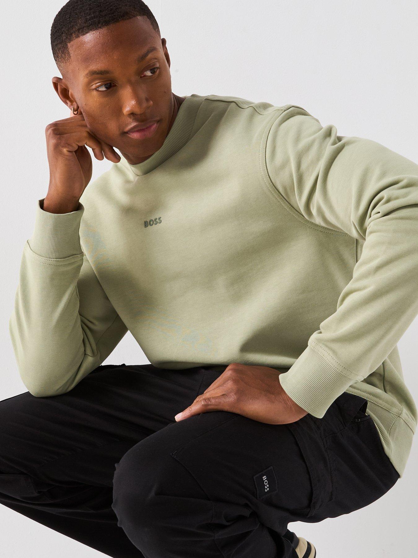 image of boss-wesmallcrew-relaxed-fit-centre-logo-crew-sweater-green