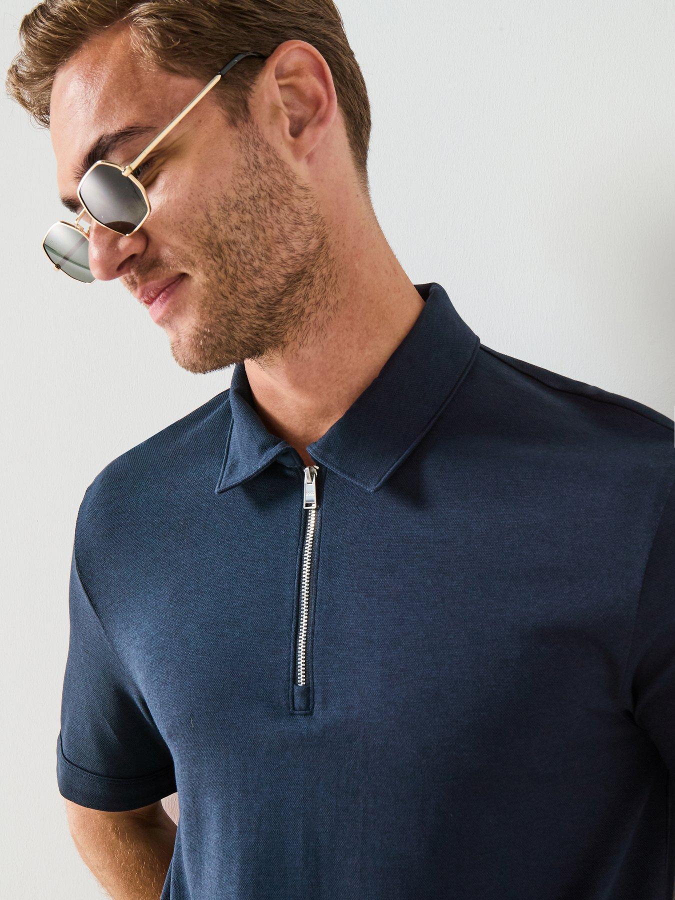 BOSS H-Paras 57 Regular Fit 1/4 Zip Polo Shirt - Navy