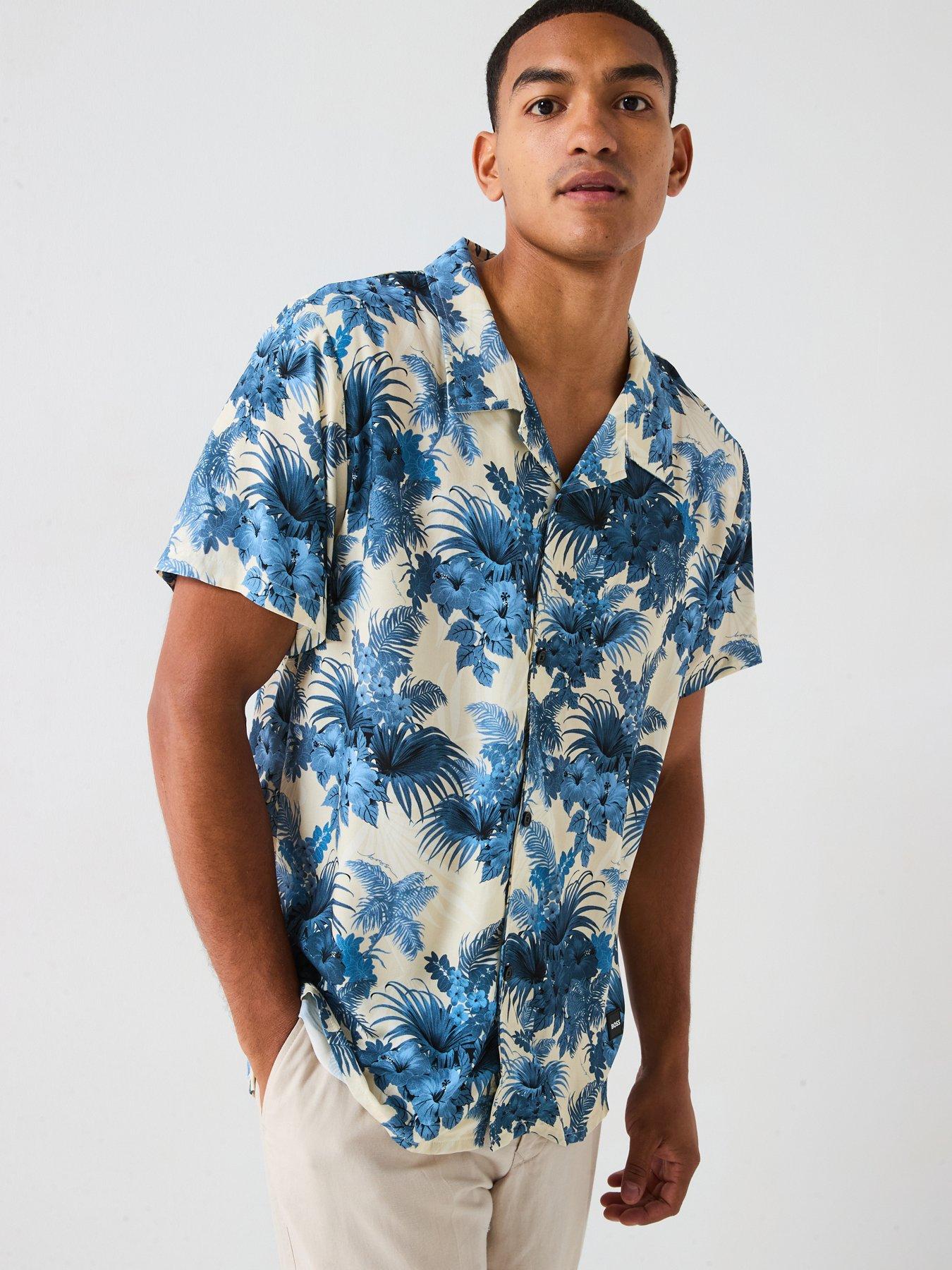 undefined All Over Floral Beach Revere Collar Short Sleeve Shirt - Light Blue