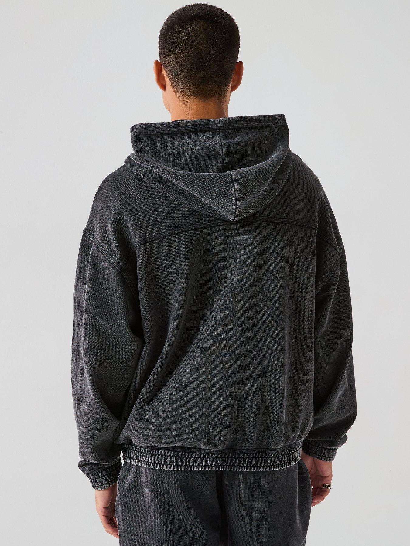stillFront image of hugo-blue-nebudi-oversized-washed-zip-thru-hoodie-black