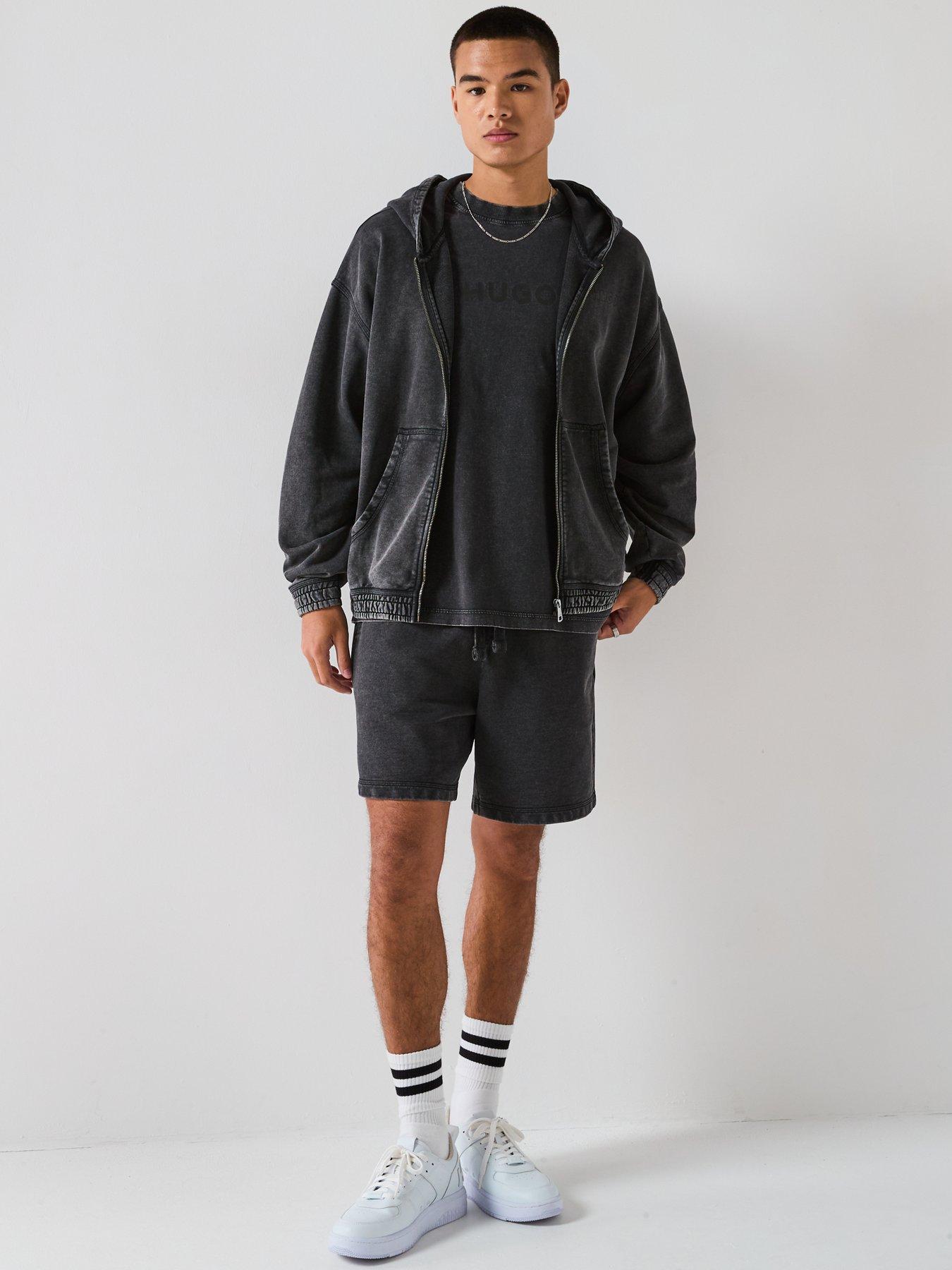  image of hugo-blue-nebudi-oversized-washed-zip-thru-hoodie-black