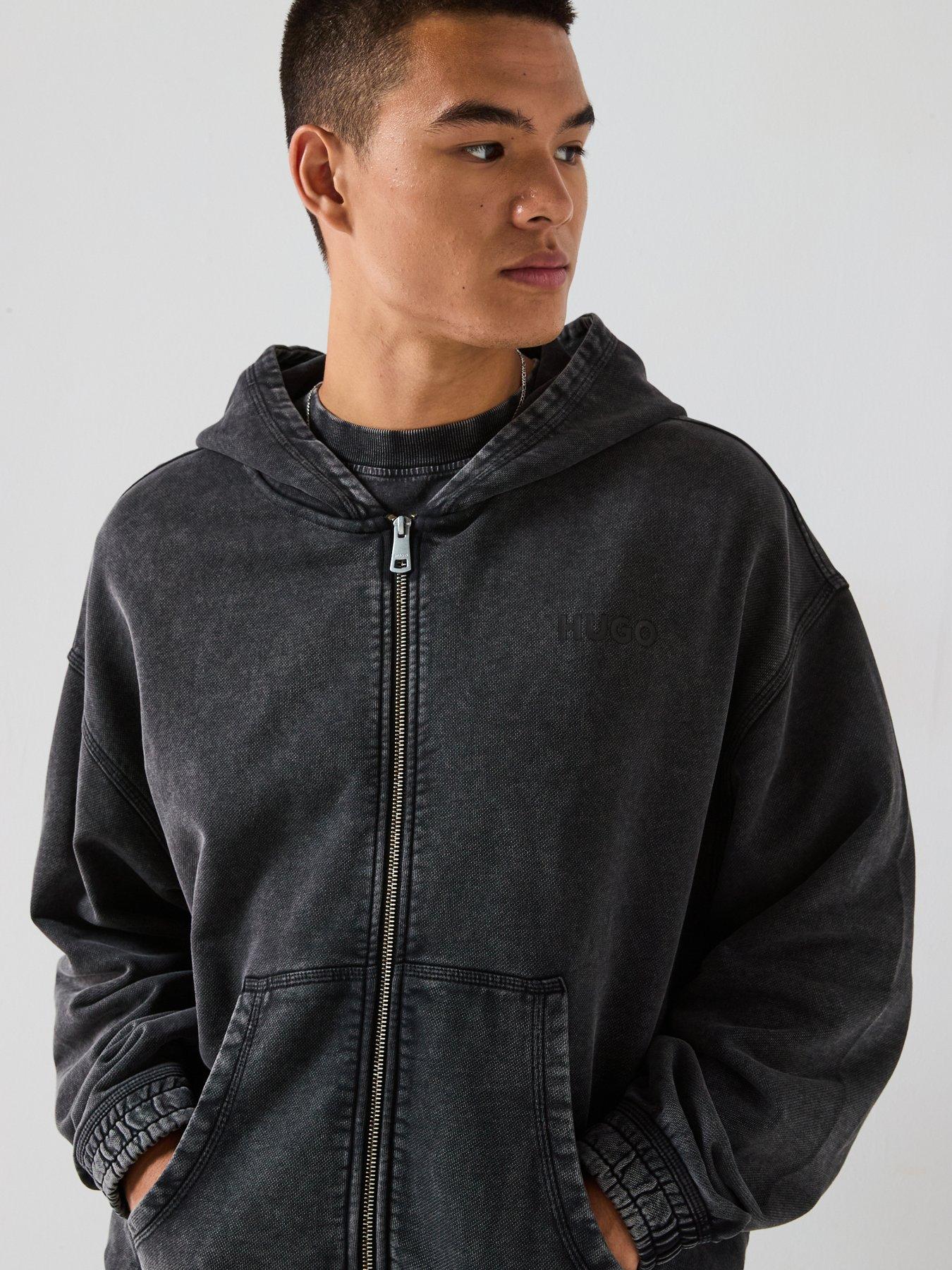  image of hugo-blue-nebudi-oversized-washed-zip-thru-hoodie-black