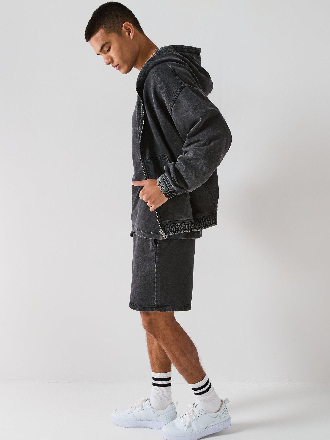  image of hugo-blue-nebudi-oversized-washed-zip-thru-hoodie-black