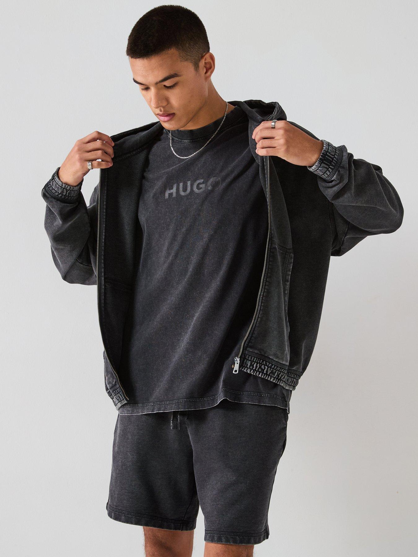  image of hugo-blue-nebudi-oversized-washed-zip-thru-hoodie-black