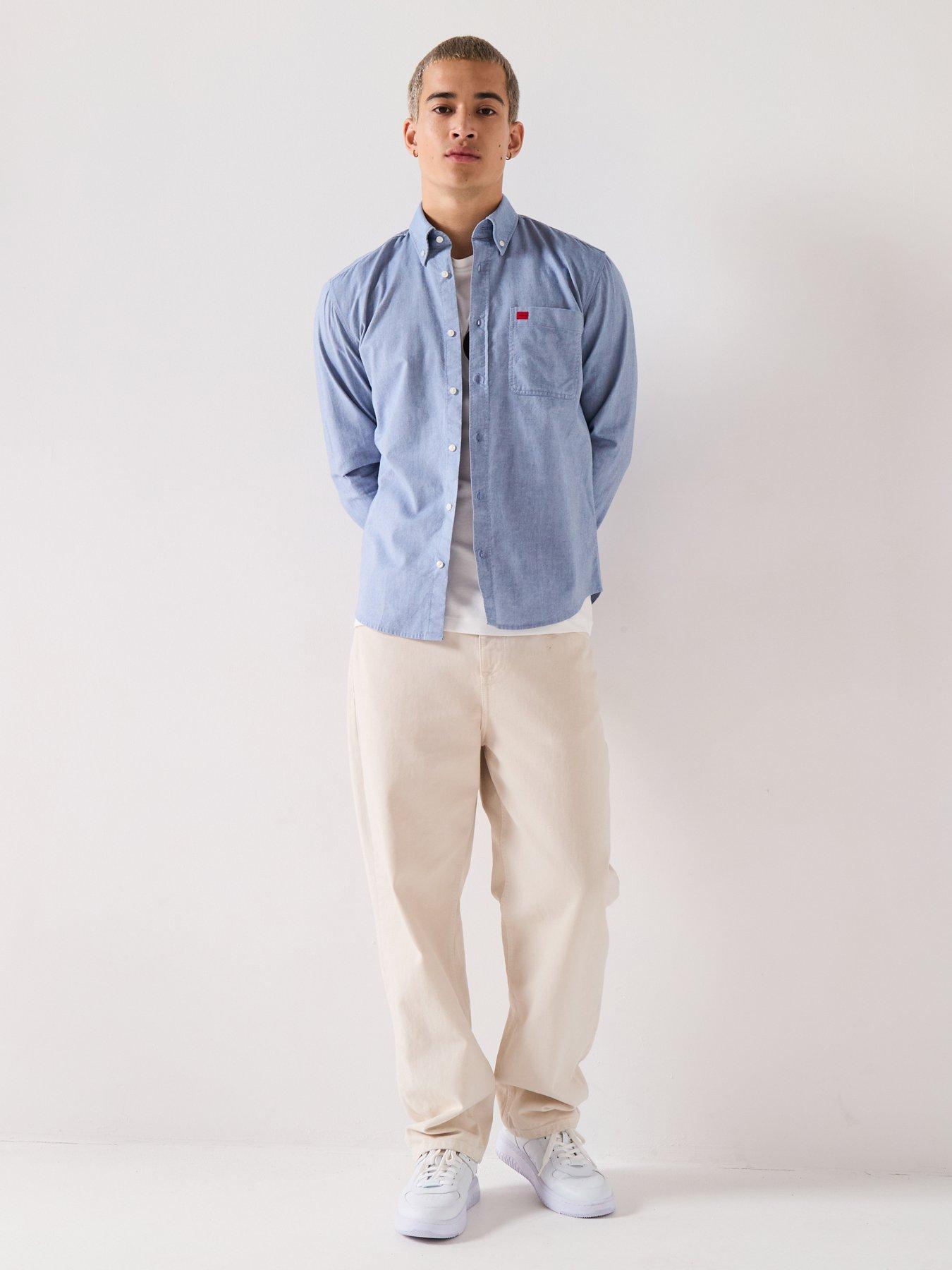 HUGO Evito Slim Fit Oxford Cotton Pocket Shirt - Blue