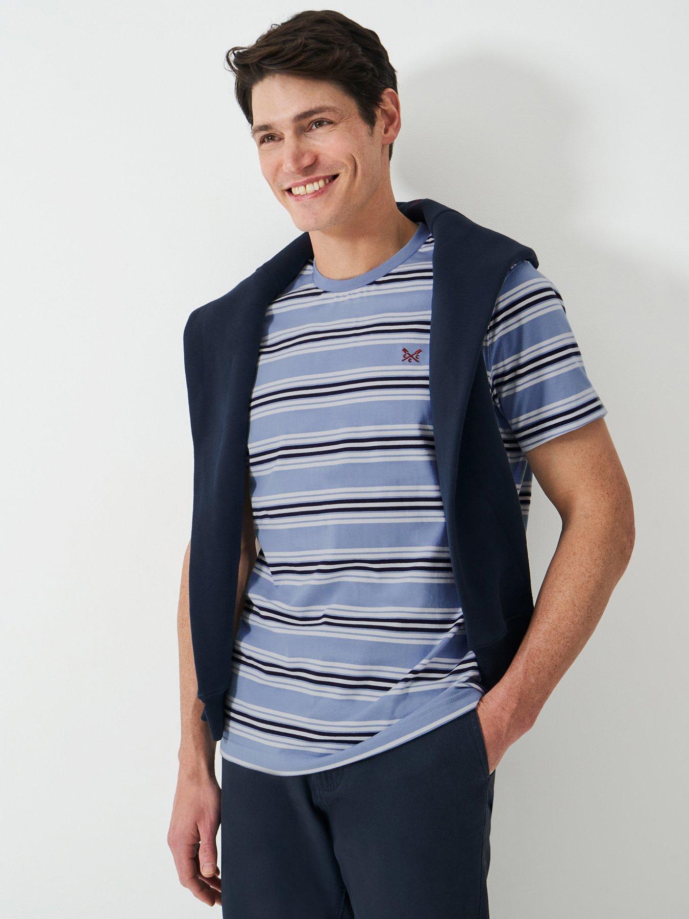  image of crew-clothing-bolton-stripe-short-sleeve-t-shirt-light-blue