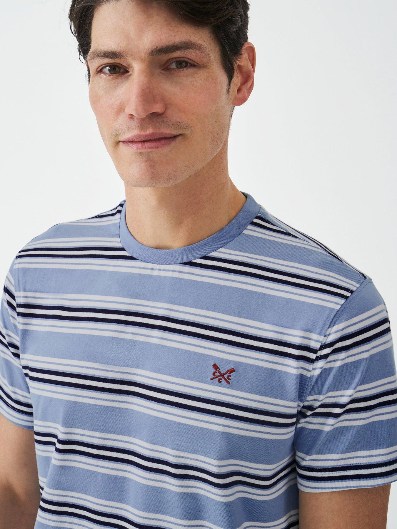  image of crew-clothing-bolton-stripe-short-sleeve-t-shirt-light-blue