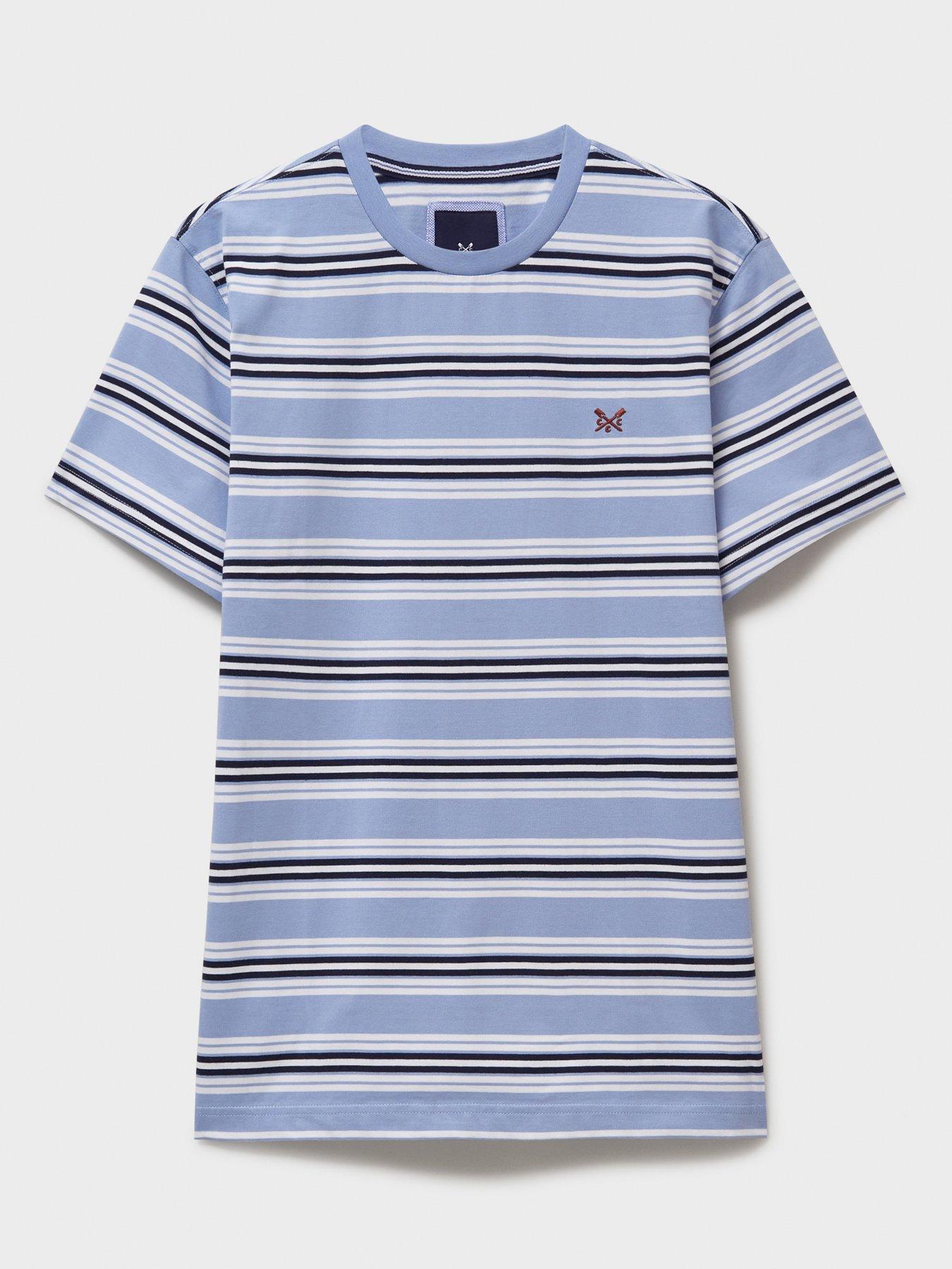  image of crew-clothing-bolton-stripe-short-sleeve-t-shirt-light-blue