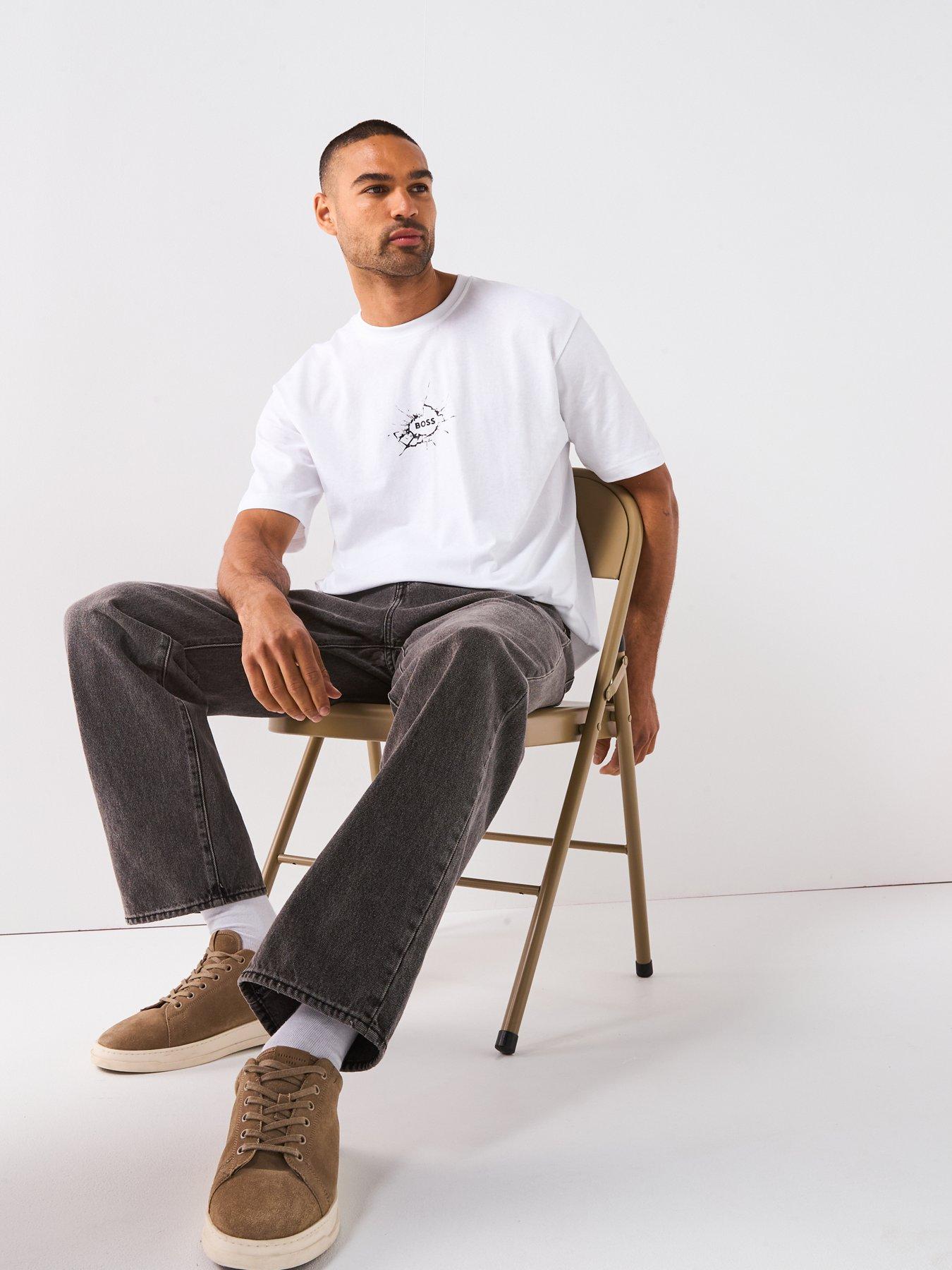Image 5 of 5 of BOSS Voyage Relaxed Fit Small Crack Logo T-Shirt - White