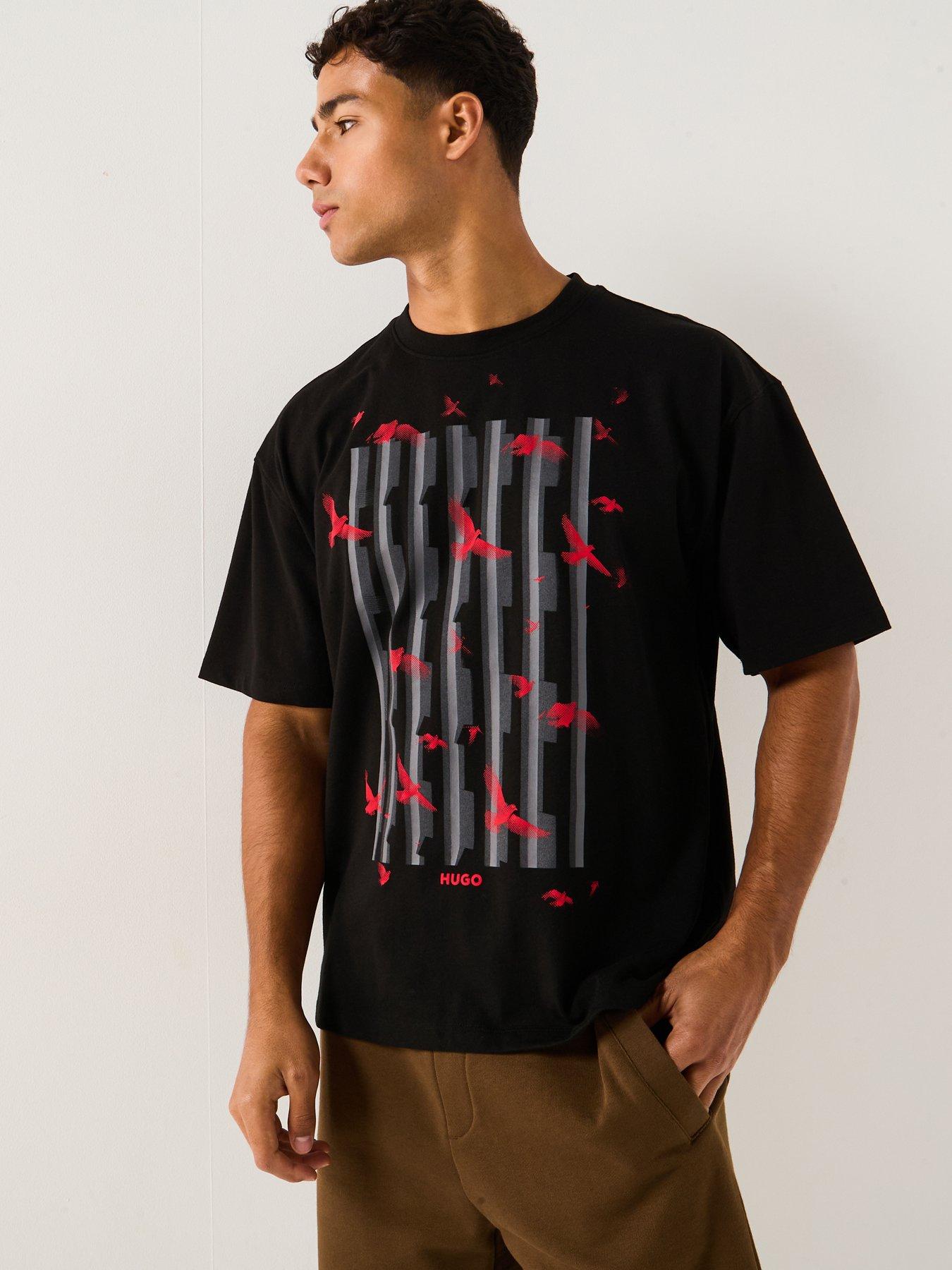 HUGO Oversized Fit Digraph Doves Graphic T-Shirt - Black