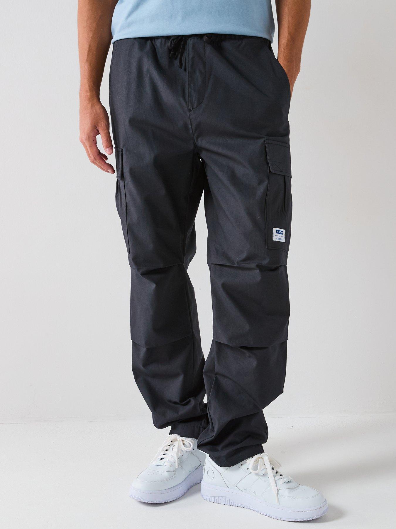 Image 1 of 6 of HUGO Blue Gadic242 Relaxed Fit Ripstop Cargo Trousers - Black