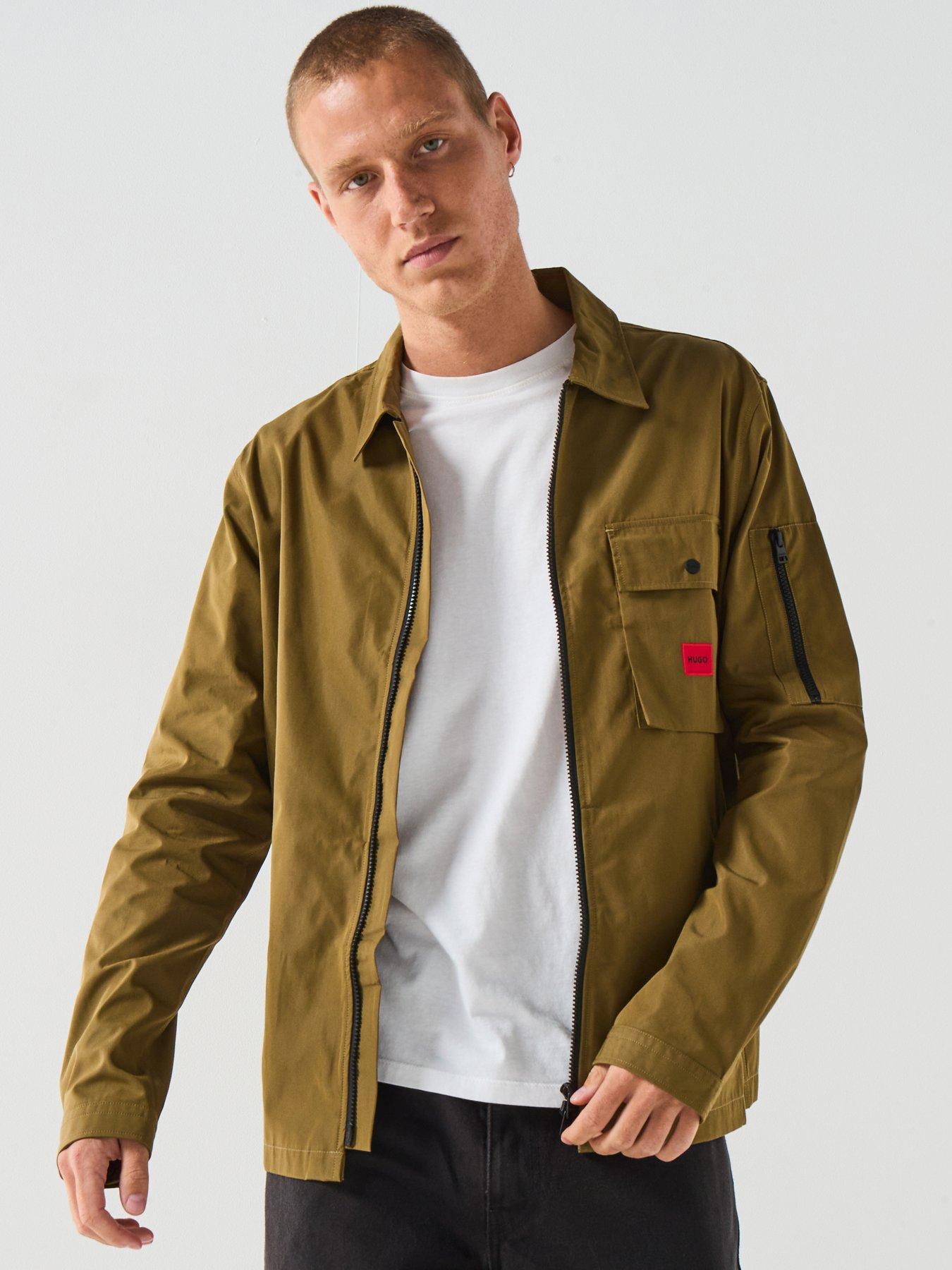 Image 1 of 6 of HUGO Emmond Patch Pocket Logo Zit Thru Overshirt - Green