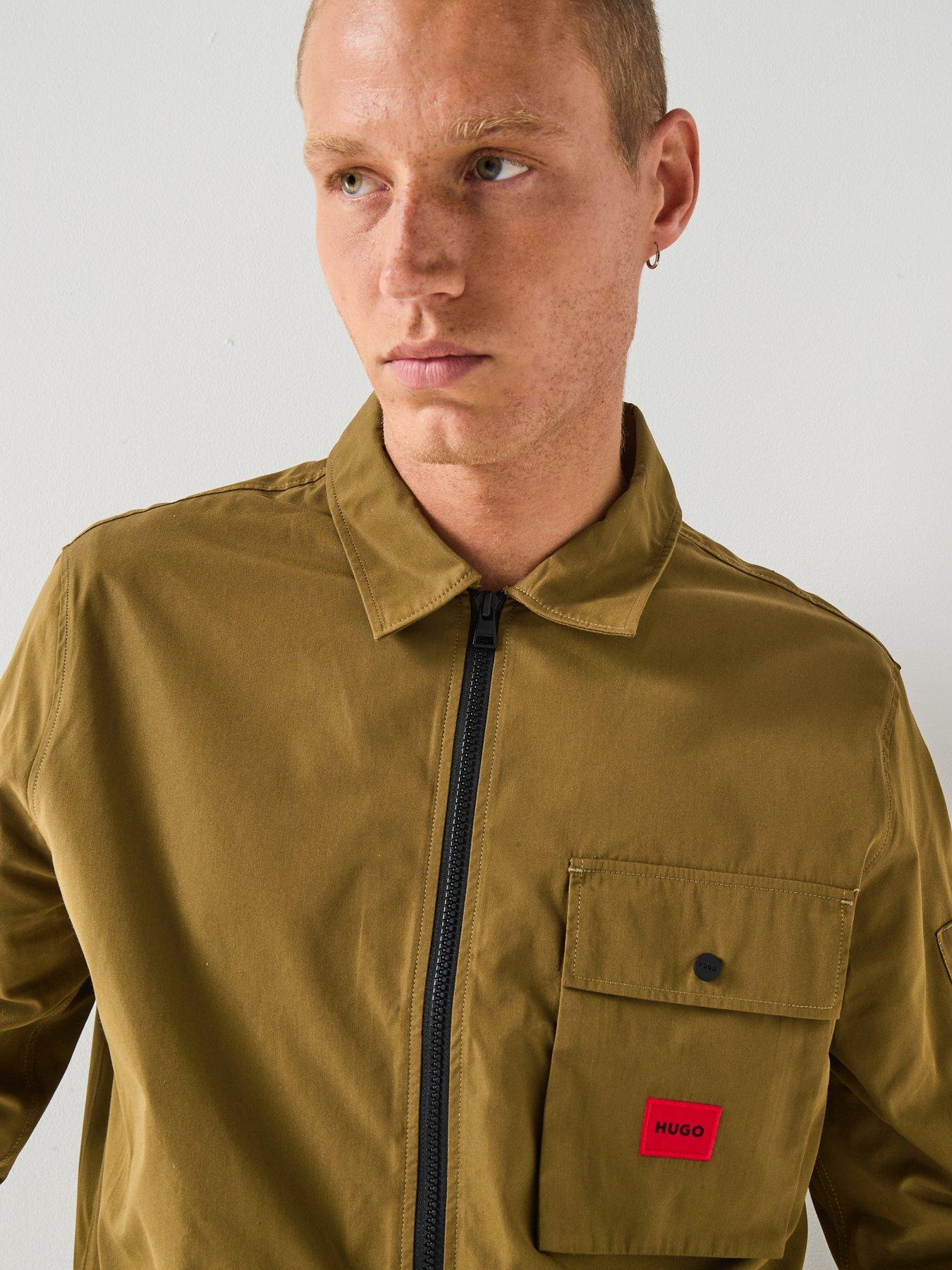 Image 4 of 6 of HUGO Emmond Patch Pocket Logo Zit Thru Overshirt - Green