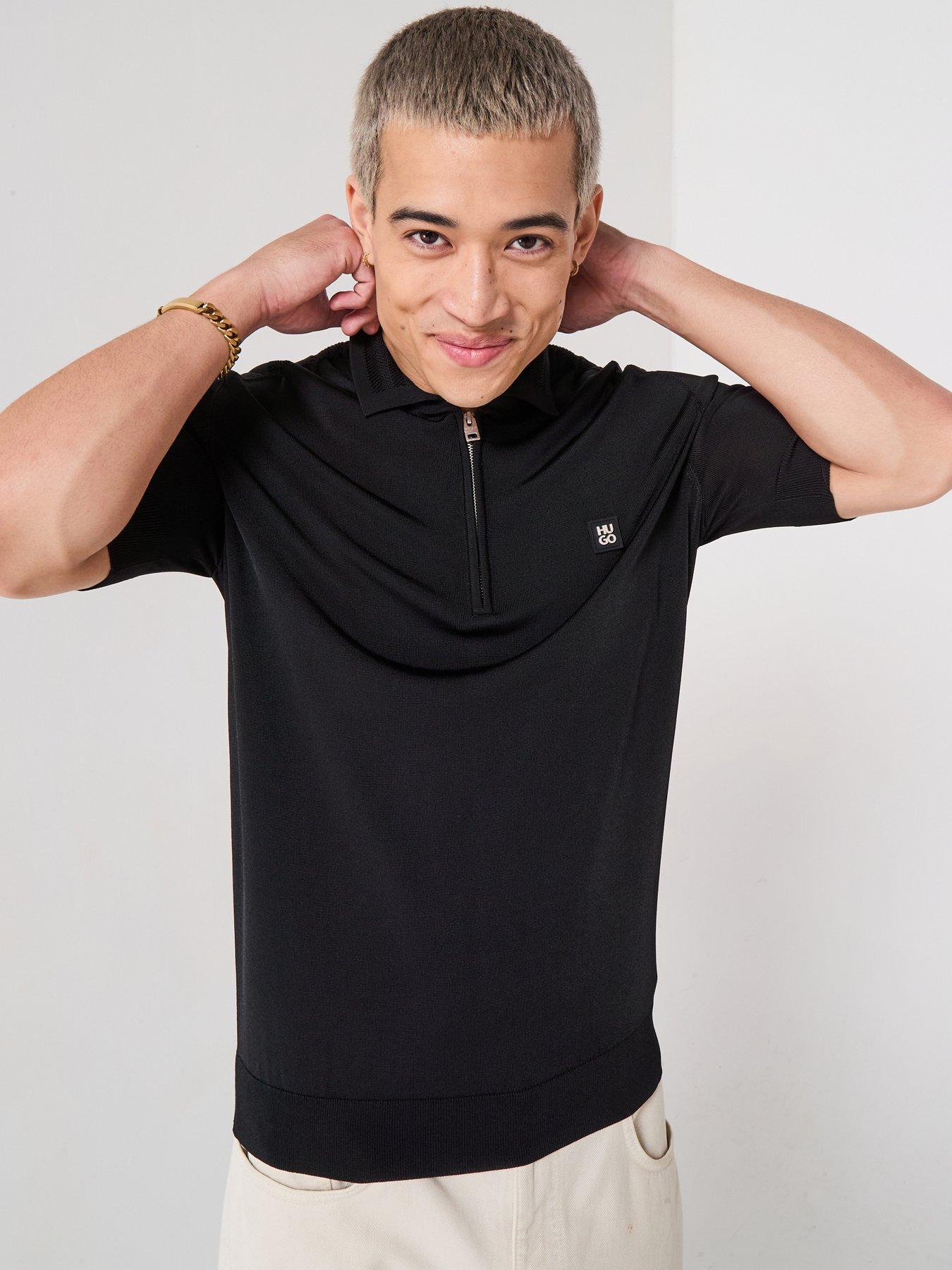 hugo-sayfong-4-zip-neck-stacked-logo-knitted-polo-shirt-black